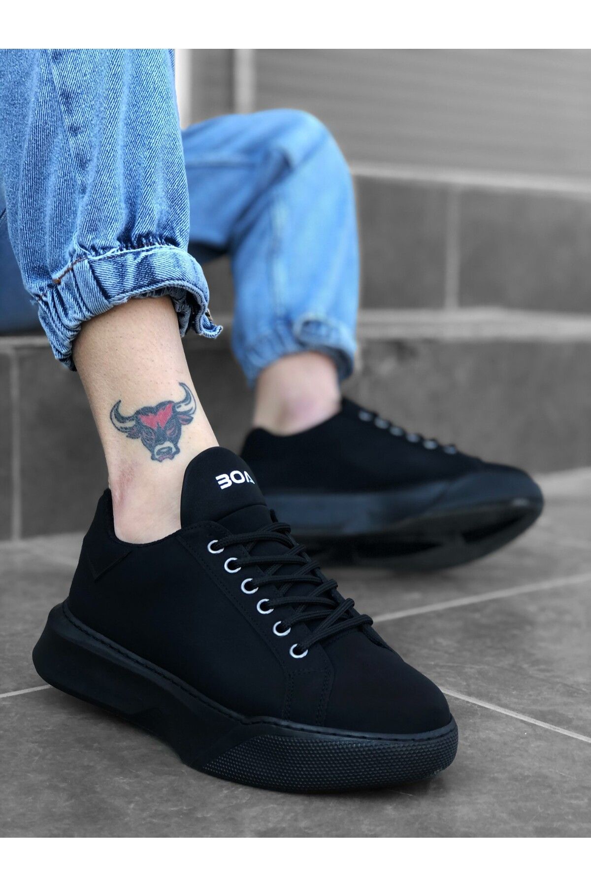 BOA-Ba0161 Pantofi sport negri cu șireturi pentru bărbați 3