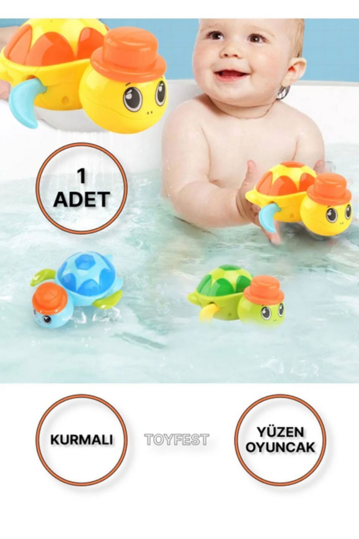 TOYFEST Kurmalı Kendiliğinden Banyo Küvet Havuz Deniz De Yüzen Su Kaplumbağası Oyuncak ( 1 Adet )