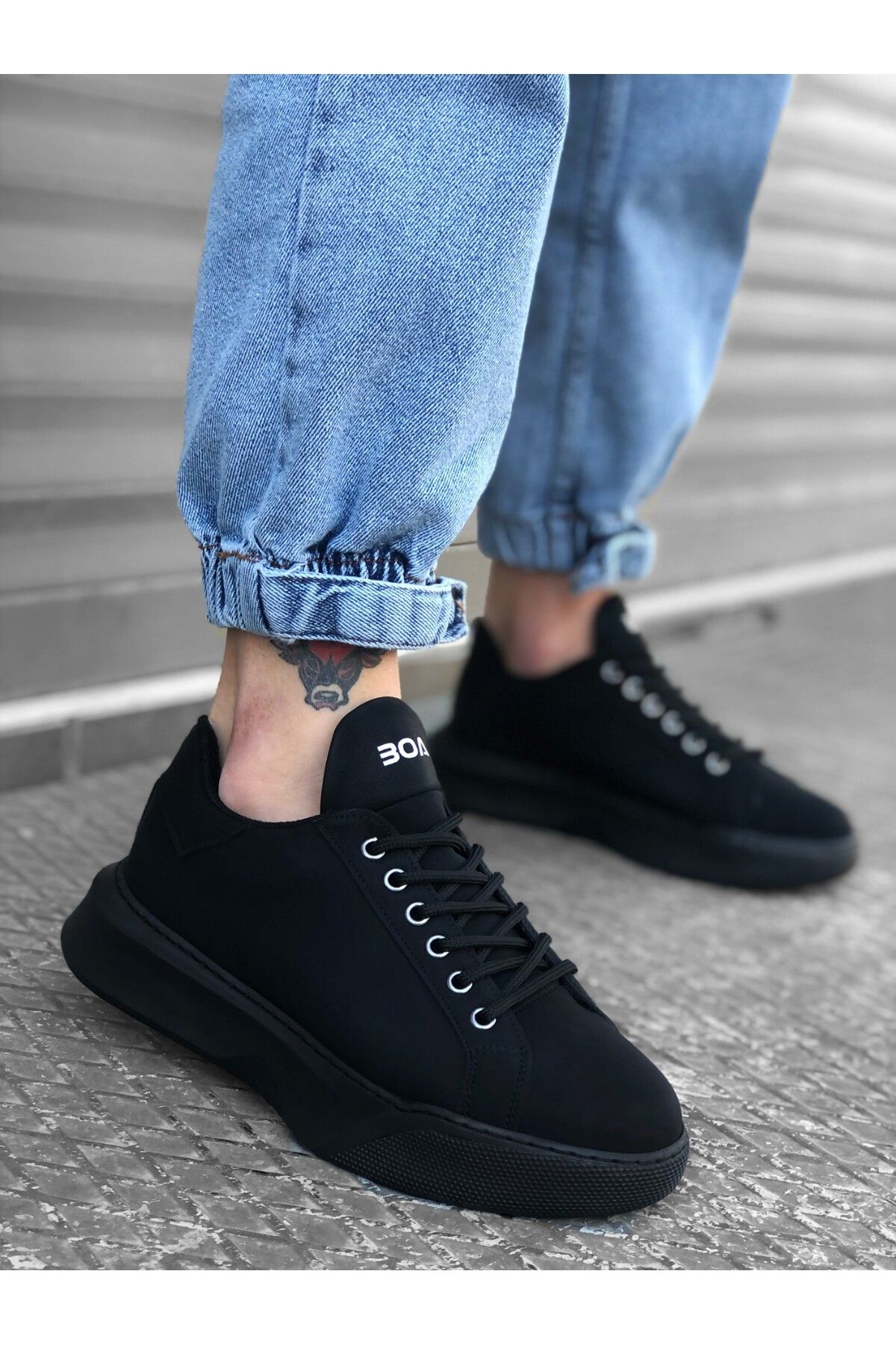 BOA-Ba0161 Pantofi sport negri cu șireturi pentru bărbați 2