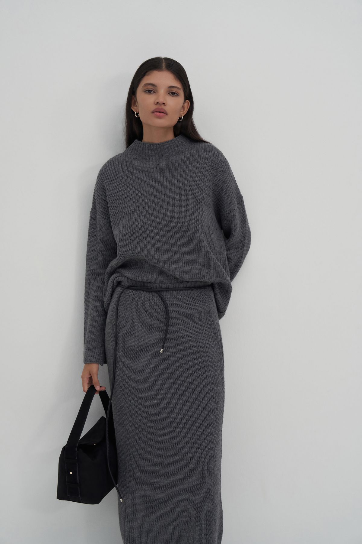 Mathilda By Çiğdem Bilici-Anthracite Sara Knitwear Skirt Sweater Set 1