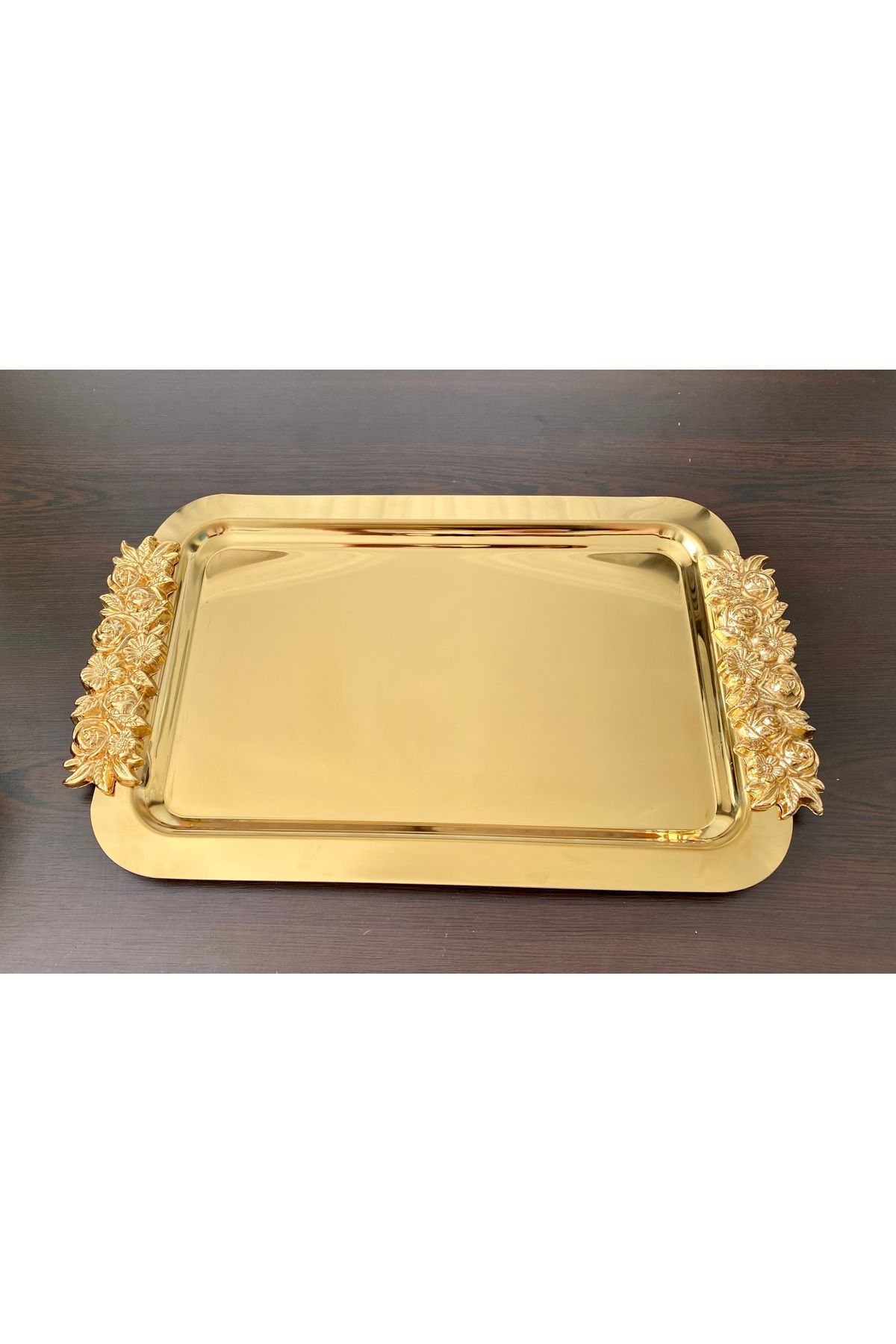 atabey home collection-2 Pcs Coffee & Tea & Presentation Tray Long Gold Rose Tray 30 cm 3