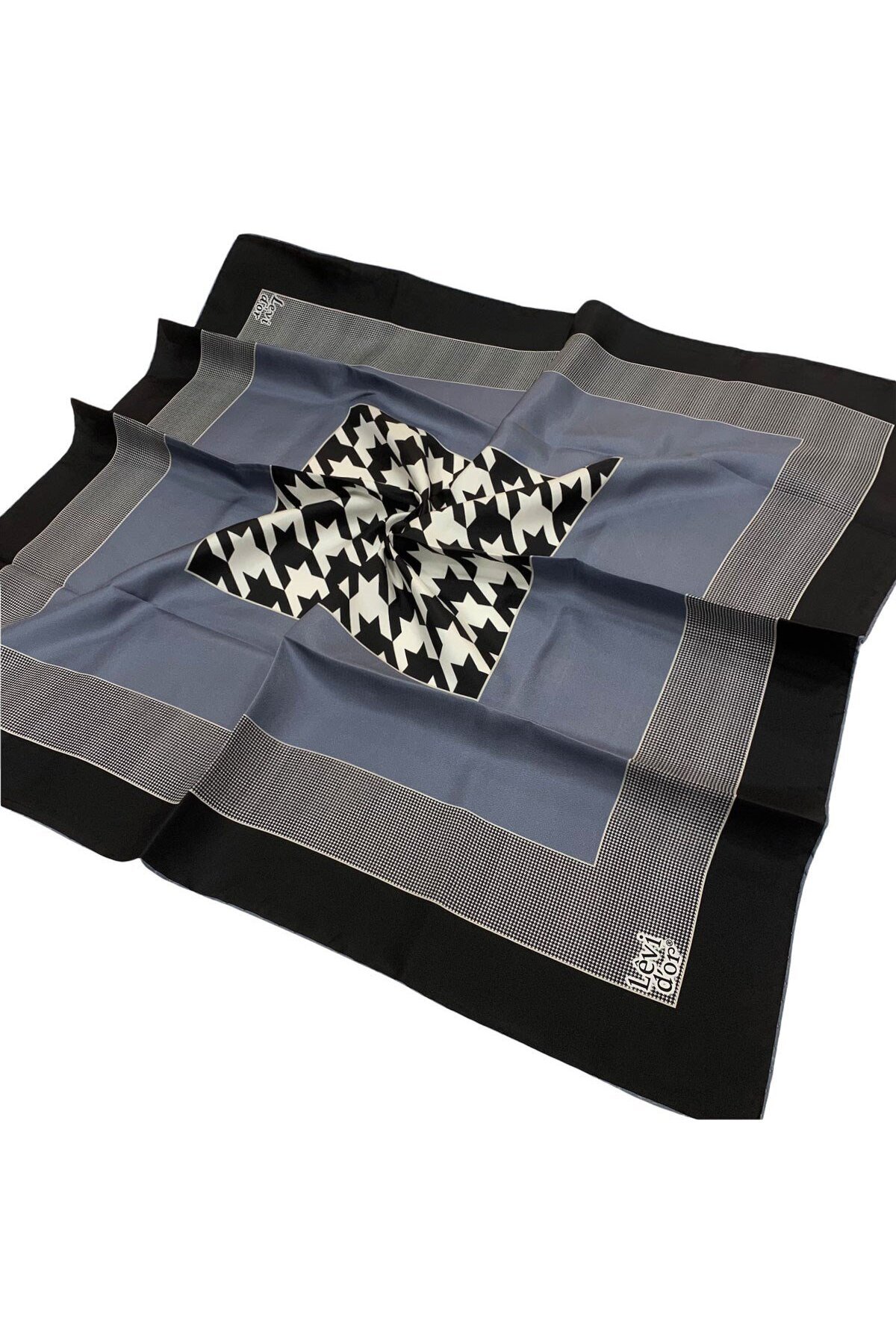 Levidor-Twill Silk Scarf - Houndstooth Pattern - Anthracite 1