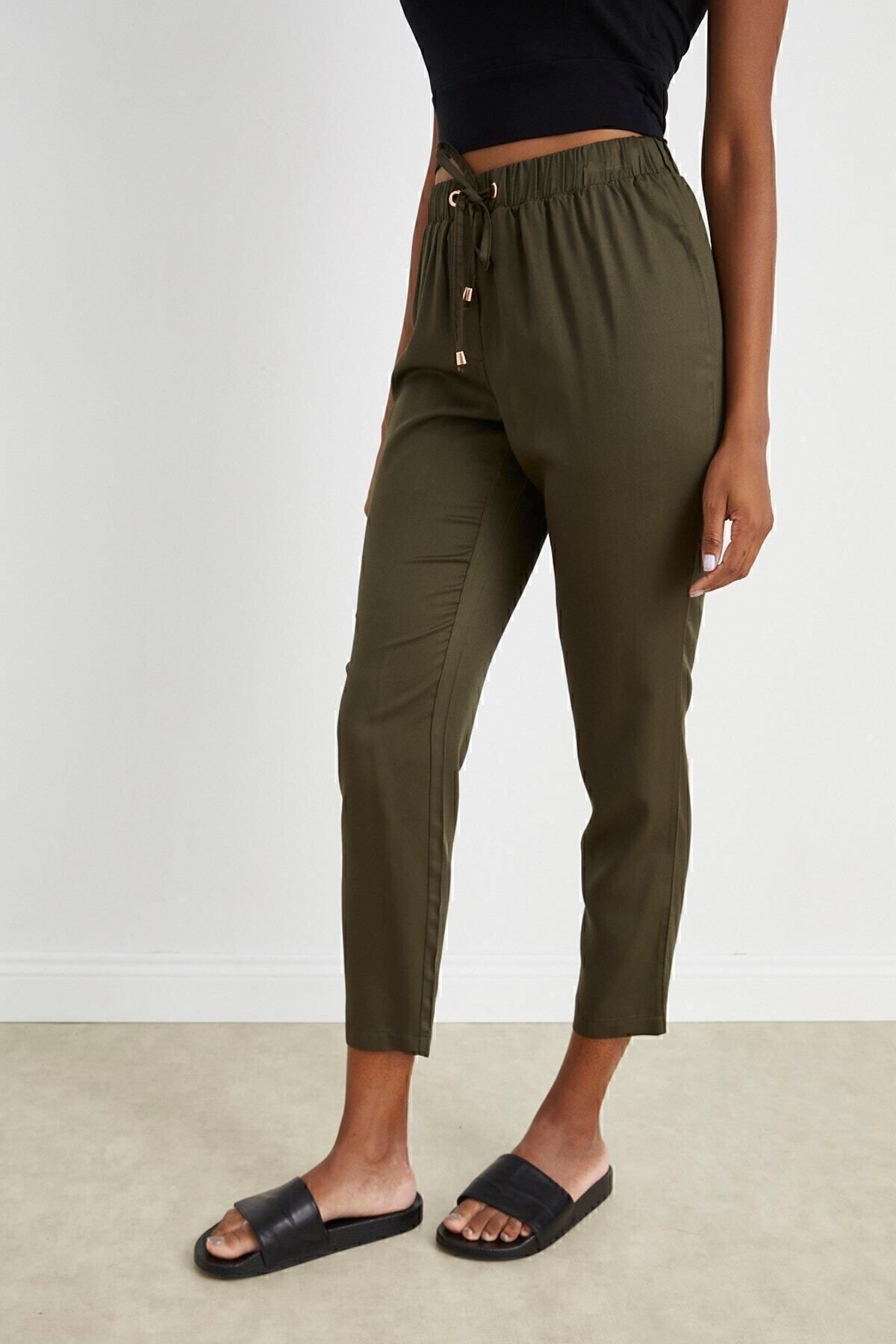 Curly-Khaki Skinny Leg Woven Trousers 2