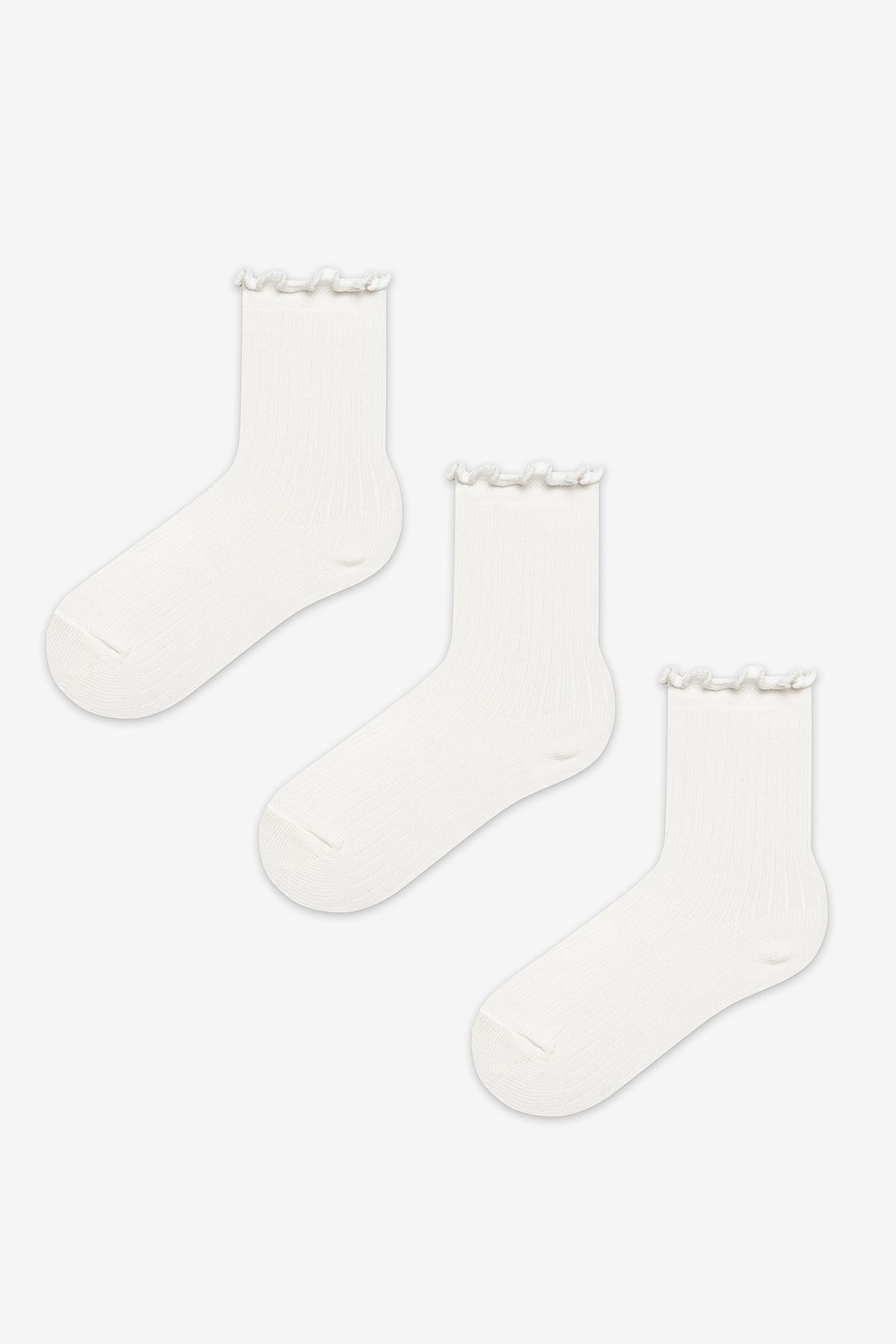 Penti-Weiße, gerüschte, detaillierte 3-teilige Rib-White-Socken für Mädchen 1