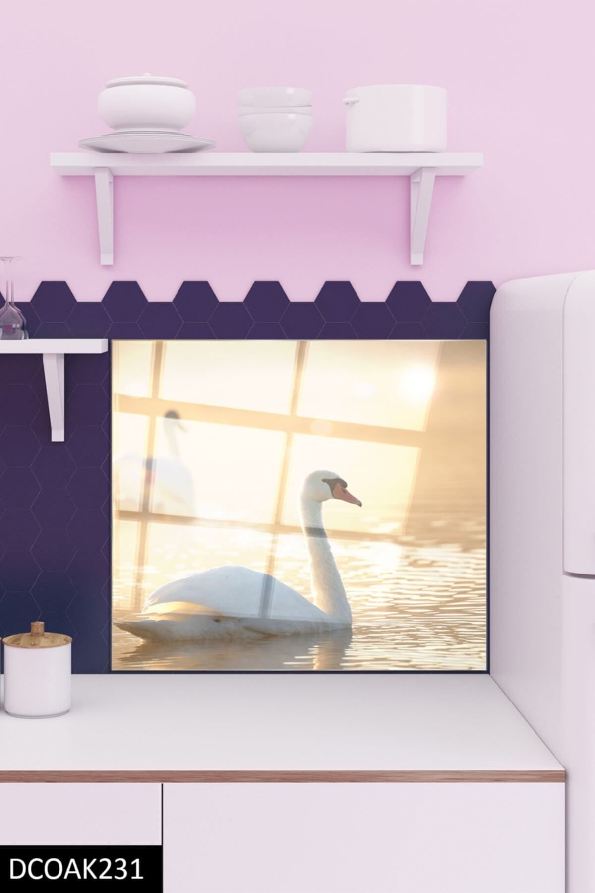 bin ler ce tablo-Swan |   Glass Stove Back |   Gift, Decorative, Office, Kitchen 2