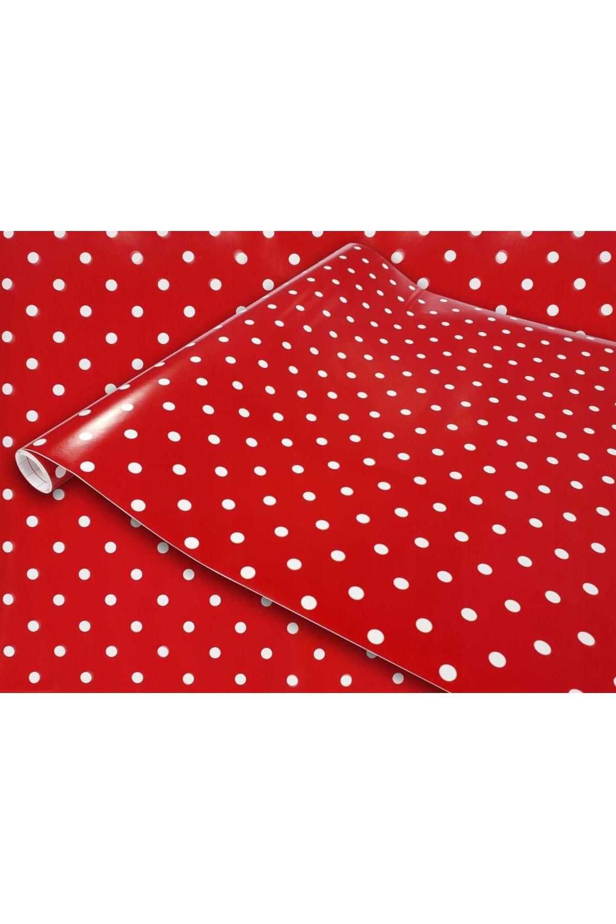 Elioure Kırmızı Puantiye Kendinden Yapışkanlı Folyo 45cm x 2mt, Renkli ve Şık Dekoratif Kaplama