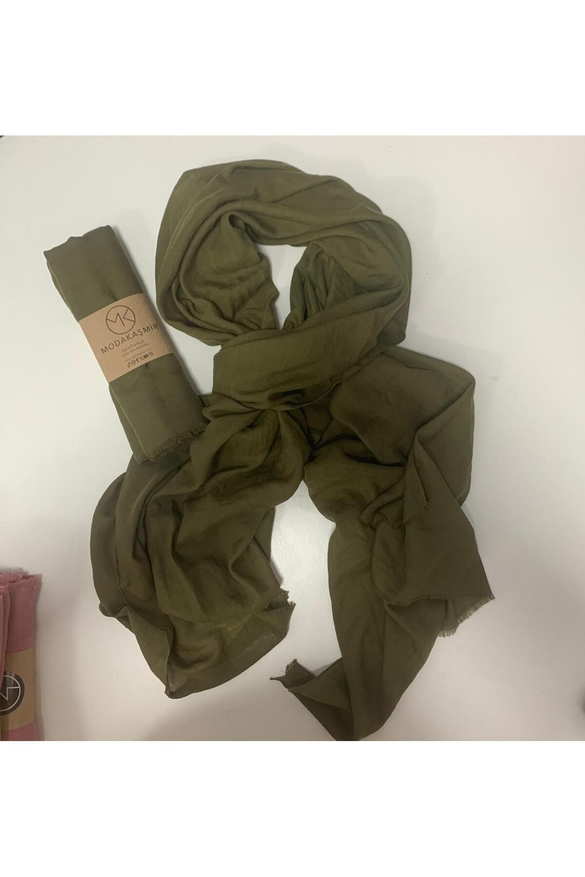 Modakaşmir-Neo Cotton Shawl Dark Khaki Color 2