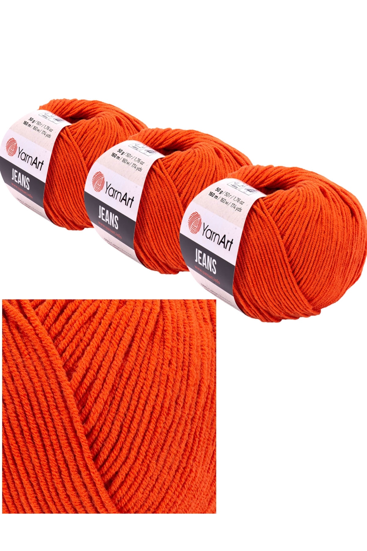Yarn Art Jeans Amigurumi Knitting Rope 85 Dark Orange Cardigan Knitting Rope Baby Rope Punch Rope 3-Pack