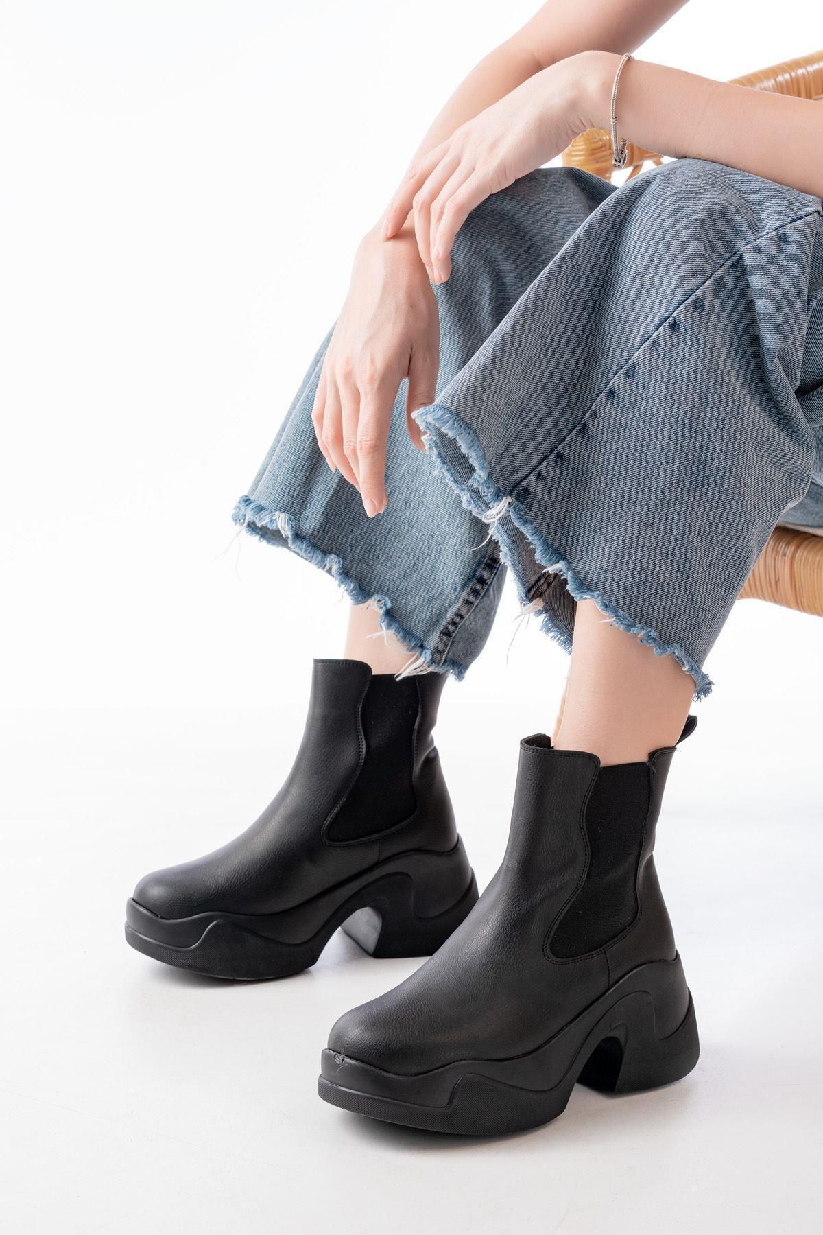Aymood-Fz-2400 Black High-Sole Elastic Daily Women's Boots 6