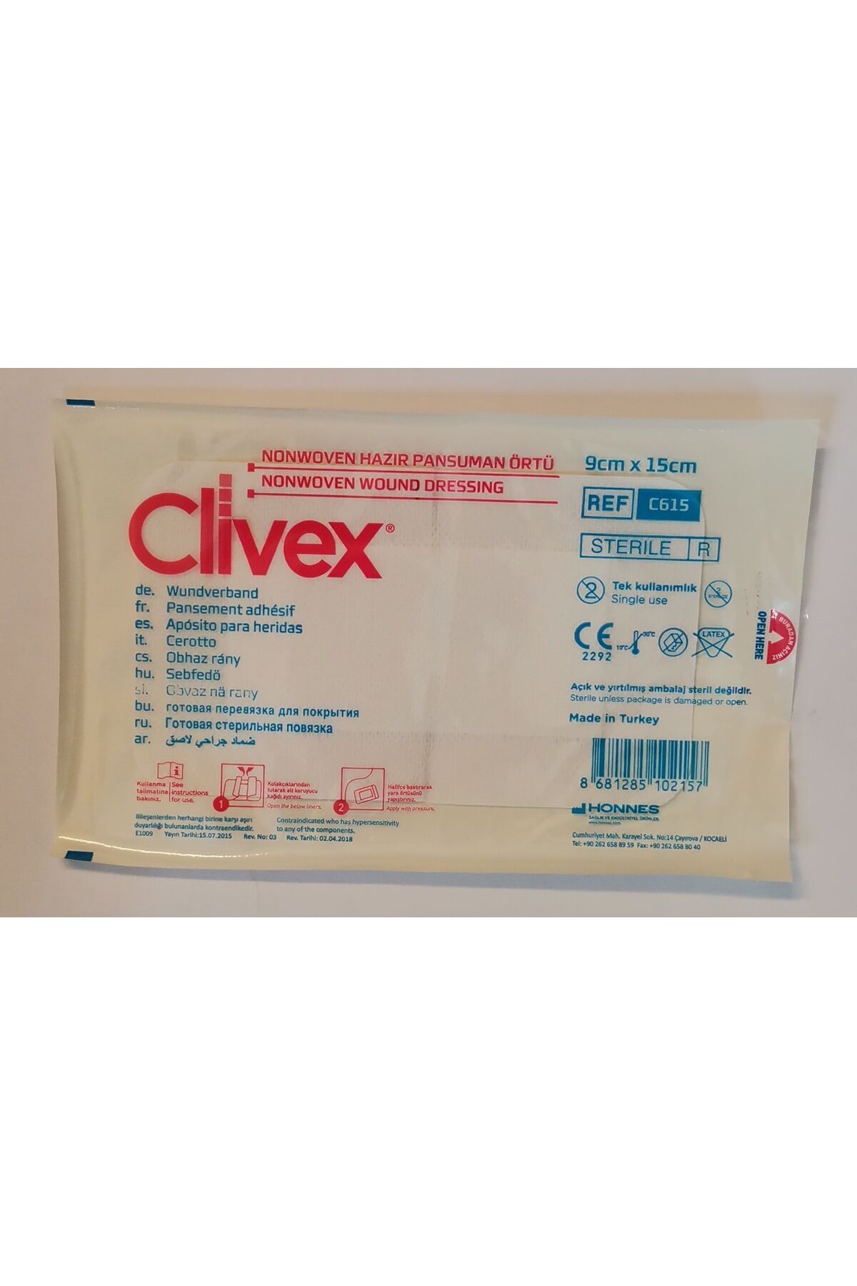 CLİVEX 9x15 cm Steril Hazır Pansuman Yara Örtüsü 10 Adet Non-woven