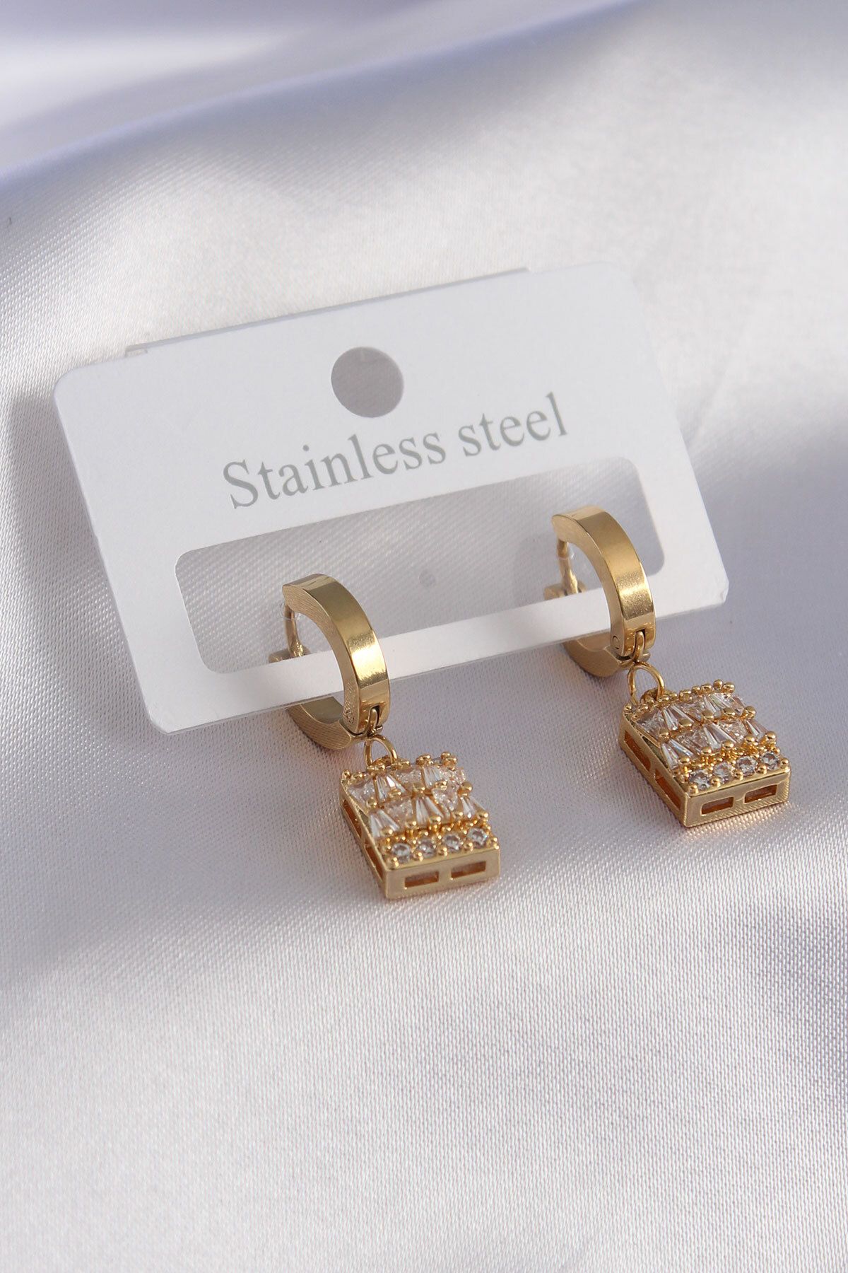 Skygo-316L Steel Gold Color Baguette Women's Earrings - TJ-BKP7464 1