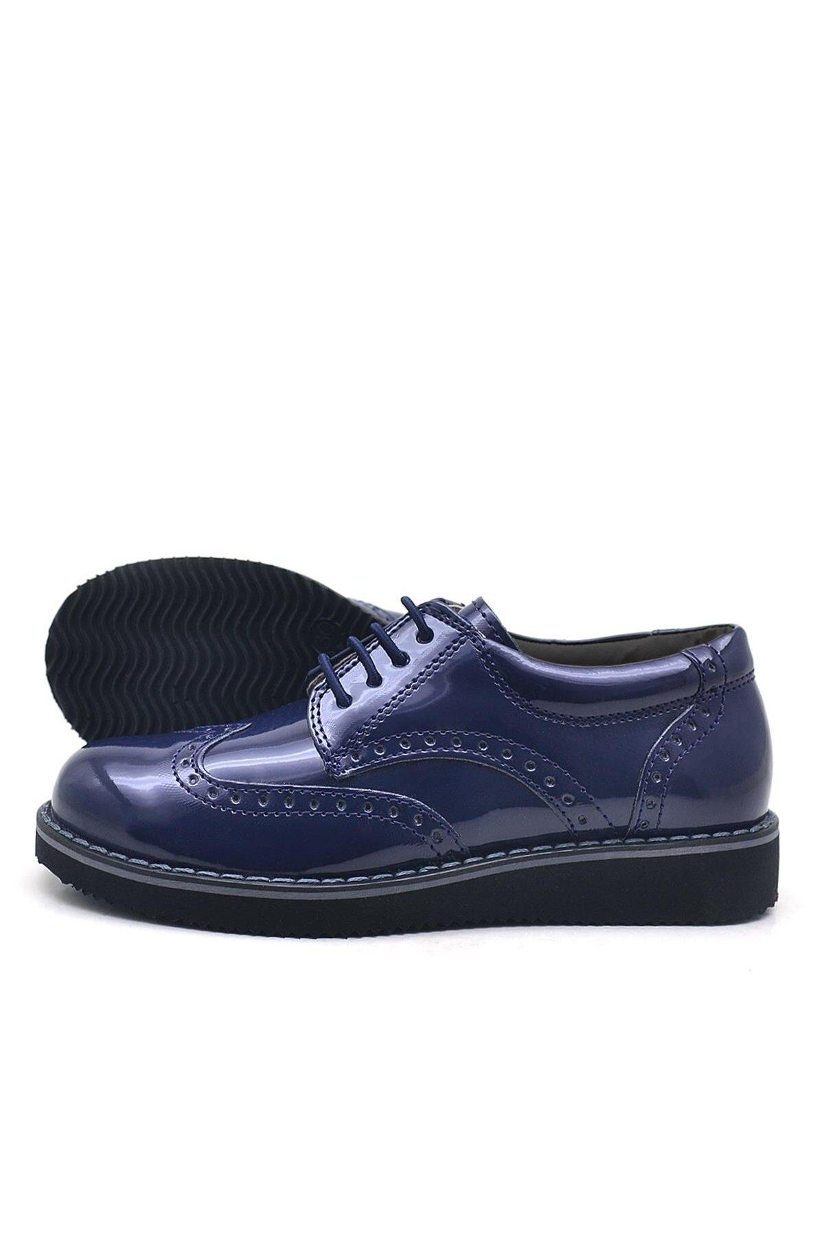 Rakerplus-Navy Blue Patent Leather Laced Classic Boys' Shoes 3