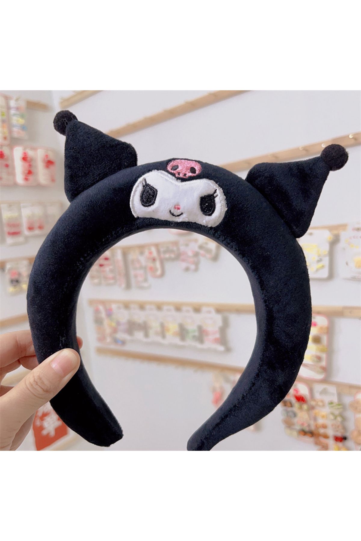 Köstebek Siyah Anime Harajuku Kuromi Face Peluş Taç