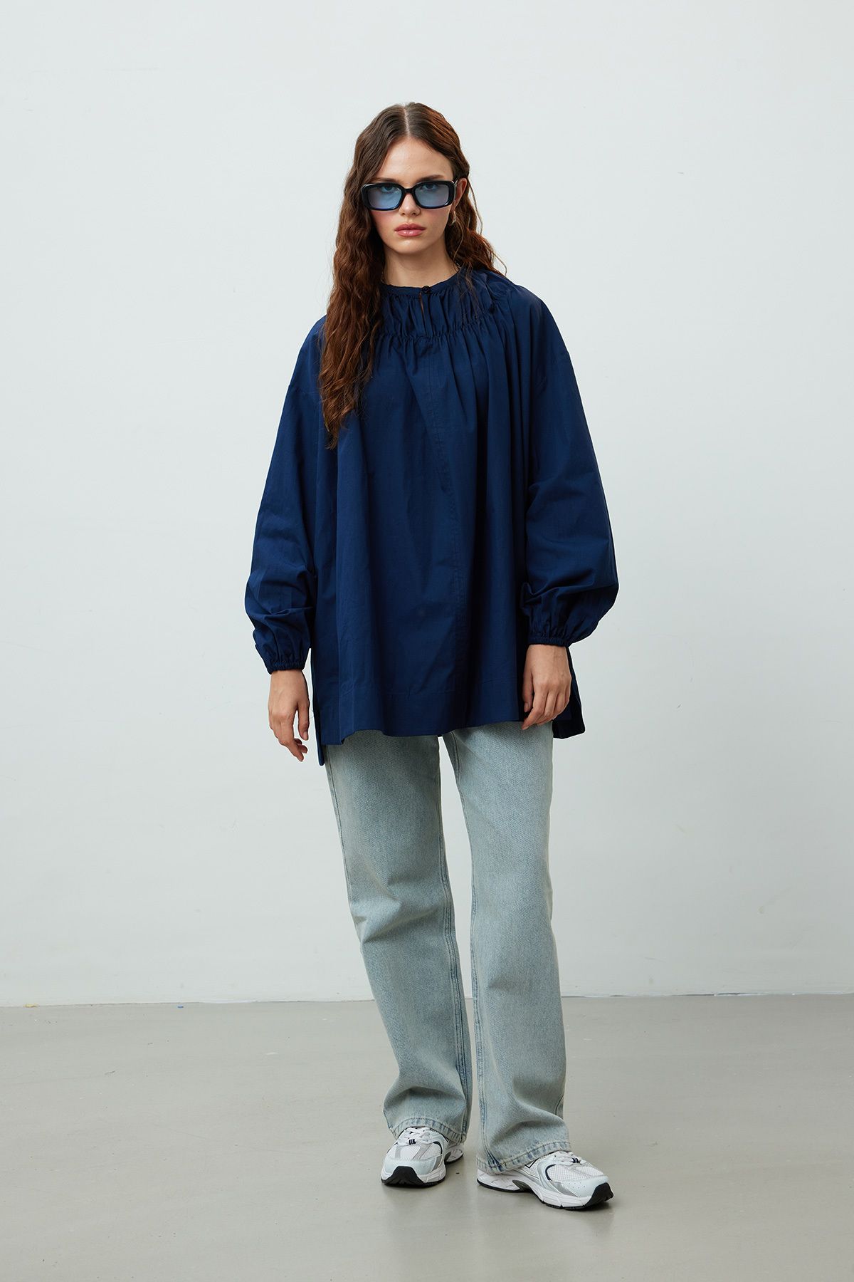 Manuka-Navy Blue Tunic - Gathered Collar Design 4