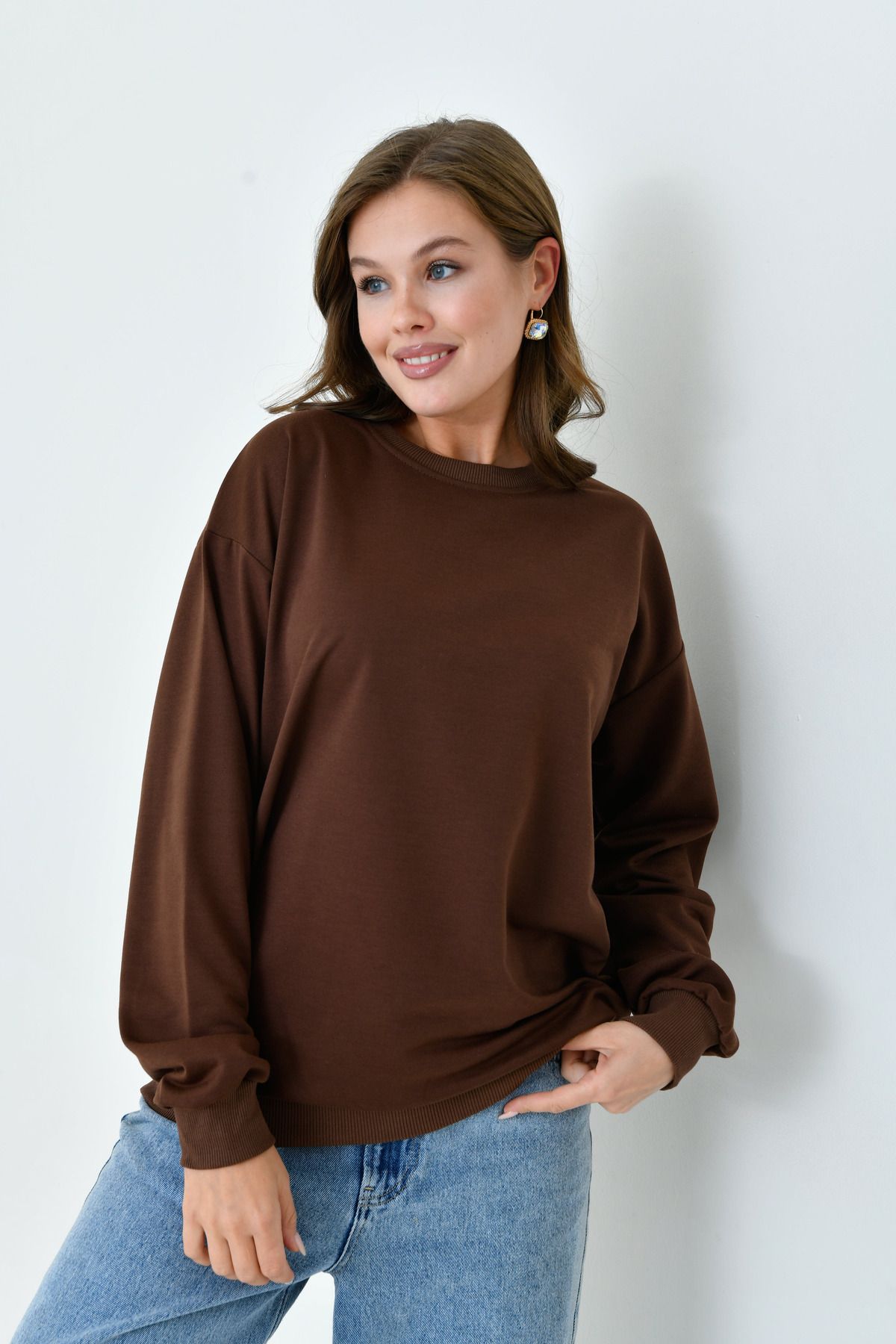 enmodaiçgiyim-BROWN UNISEX OVERSIZE SWEATSHIRT 6