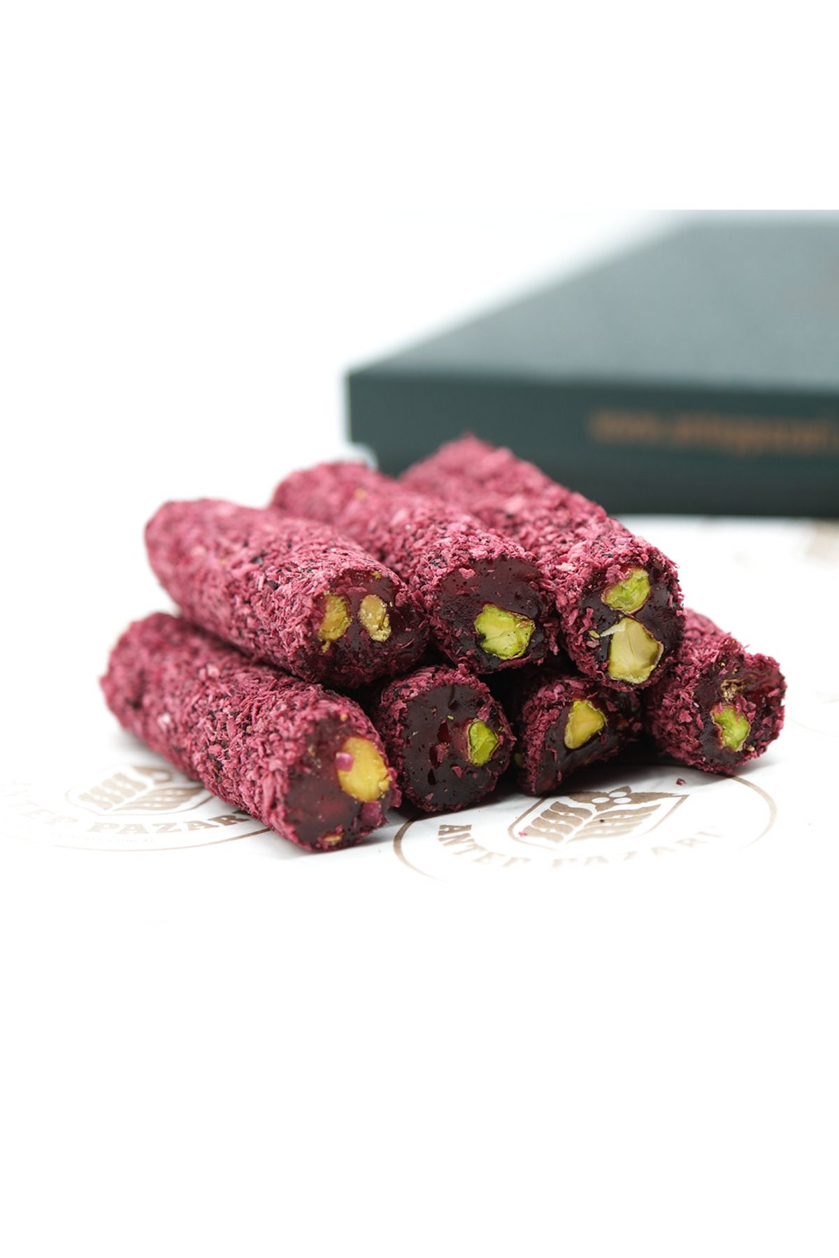 Antep Pazarı-Turkish Delight - Hibiscus Coated Pistachio Wick Turkish Delight - 350 Gr 2