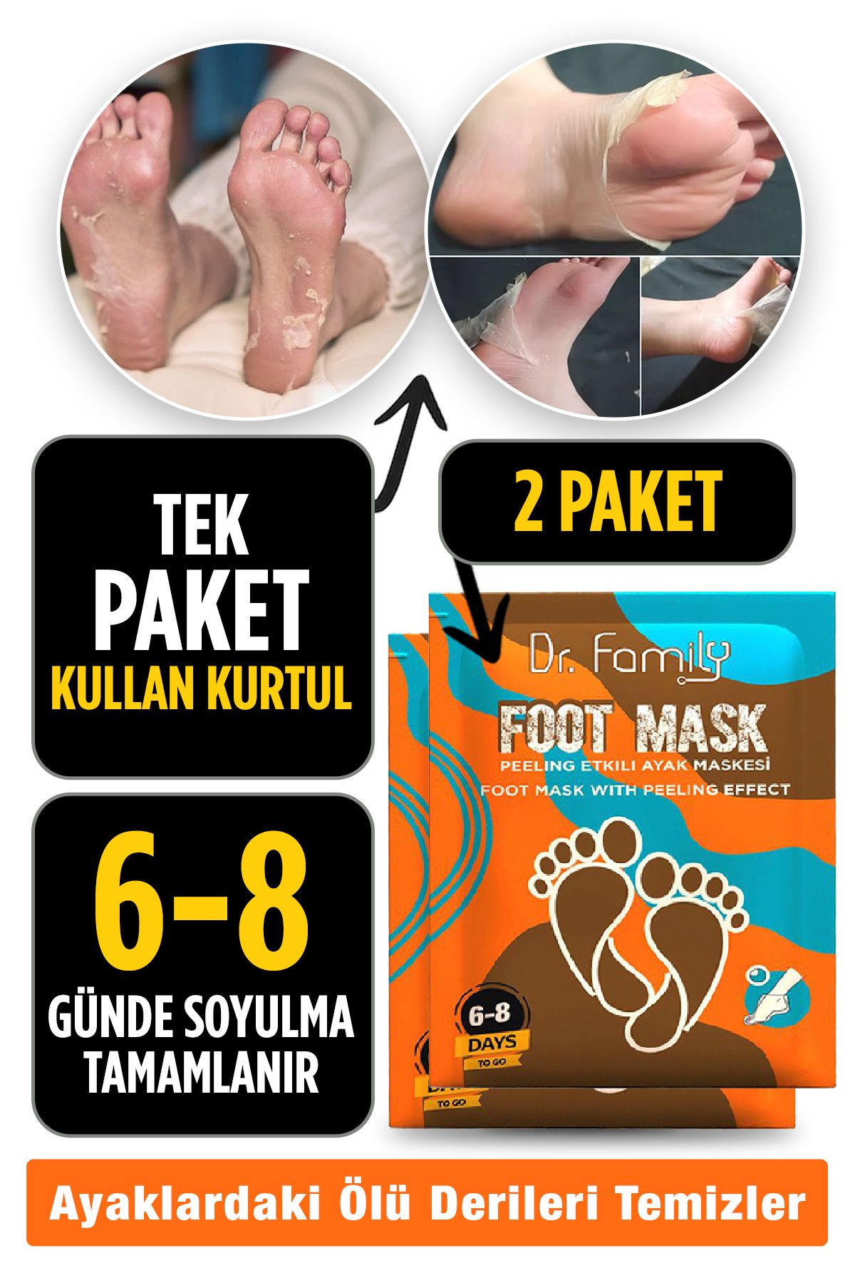 Dr Family Ayak Peeling Maskesi - Soyulabilir Ölü Deri Soyucu Ayak Bakımı Kokuyu Giderir Ve Nasırları Atar - X2