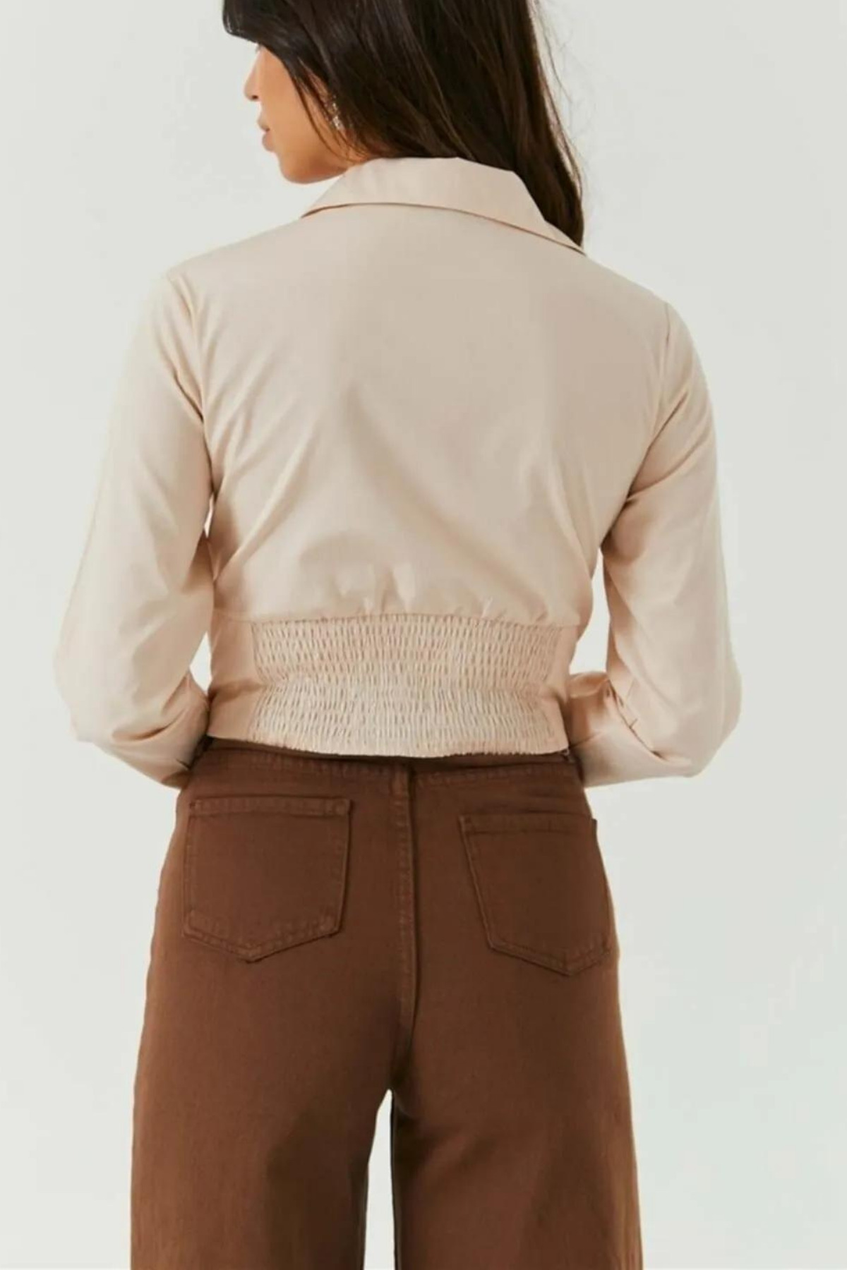 trendalisse  Kadın Vizon Beli Lastikli Korse Crop Gömlek - Görsel 2