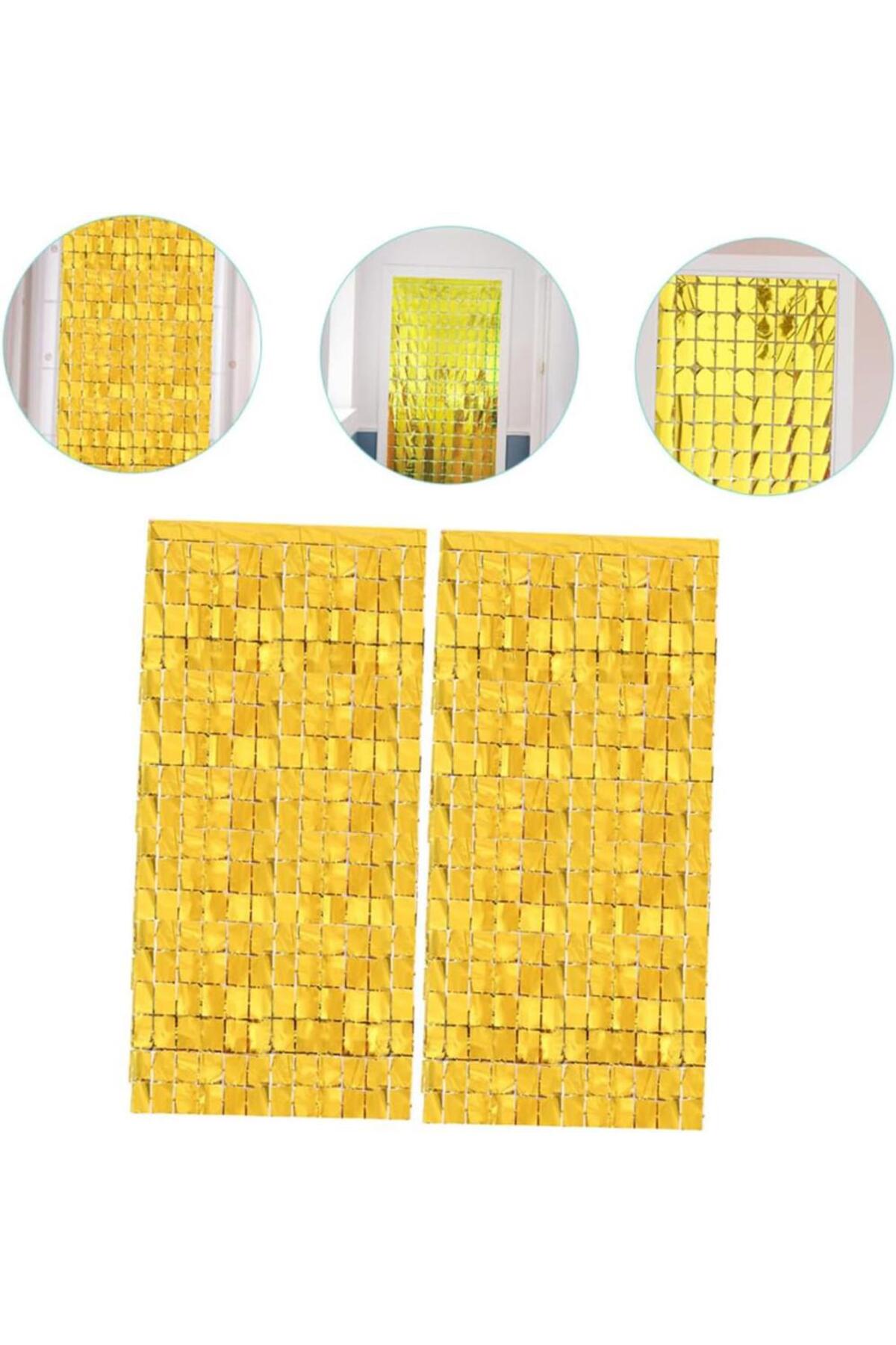 دکور پرده در نسیورلد اکسترا، رنگ طلایی متالیزه، طرح دیسکو، برش مستطیلی، ۱×۲ متر