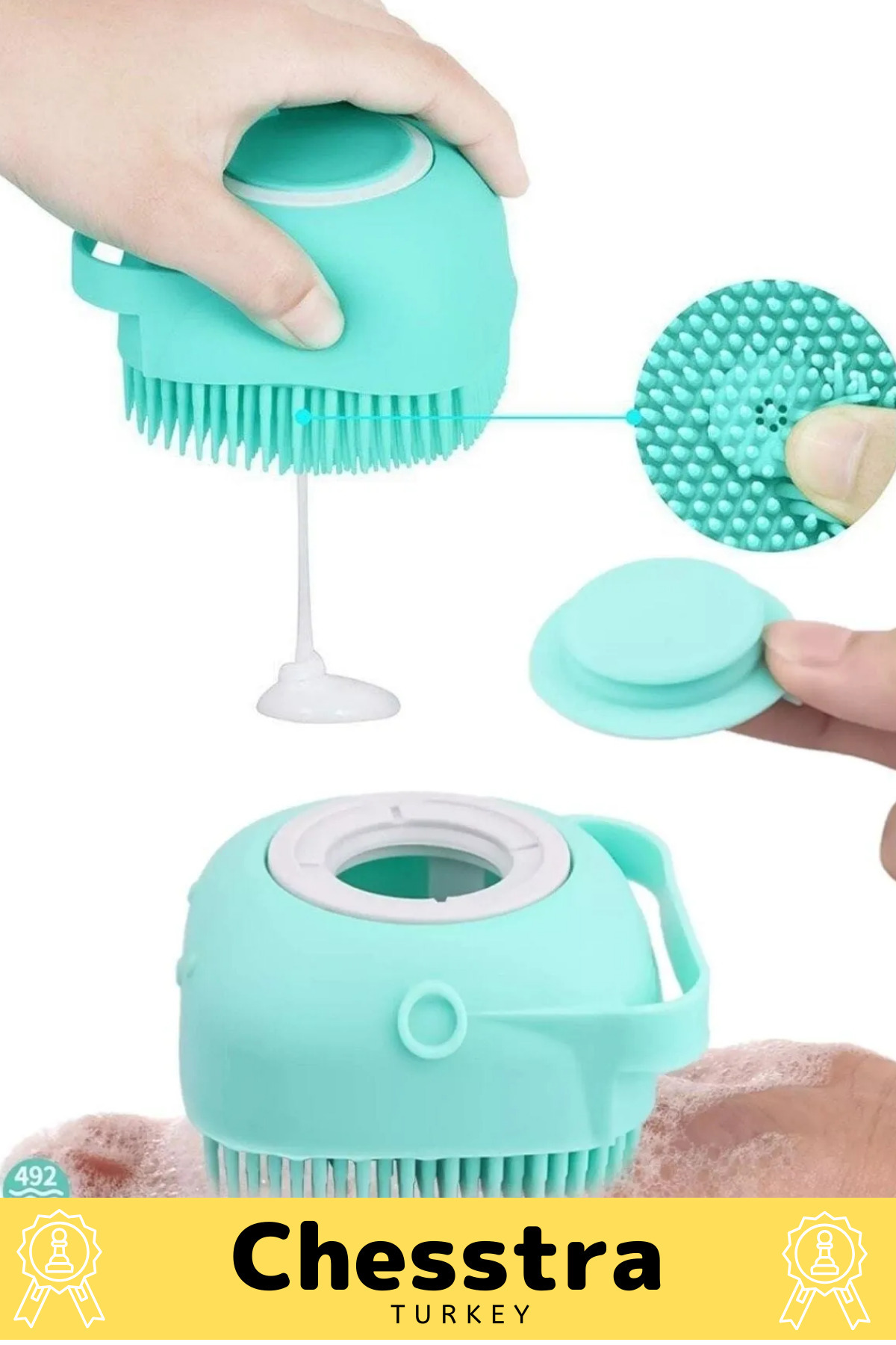 chesstra Özel Üretim Evcil Hayvan Bebek Çocuk Sabun Şampuan Duş Jeli Hazneli Banyo Masaj Fırçası Lif Kesesi fotoğrafı 4 (önizleme)