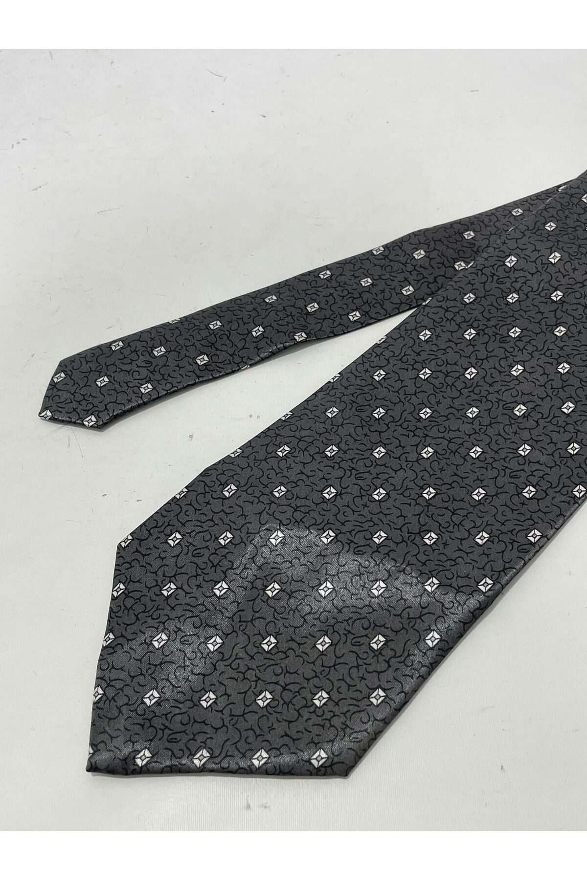 Hasyılmaz-Gray Silk Patterned Tie - Handmade K16 3