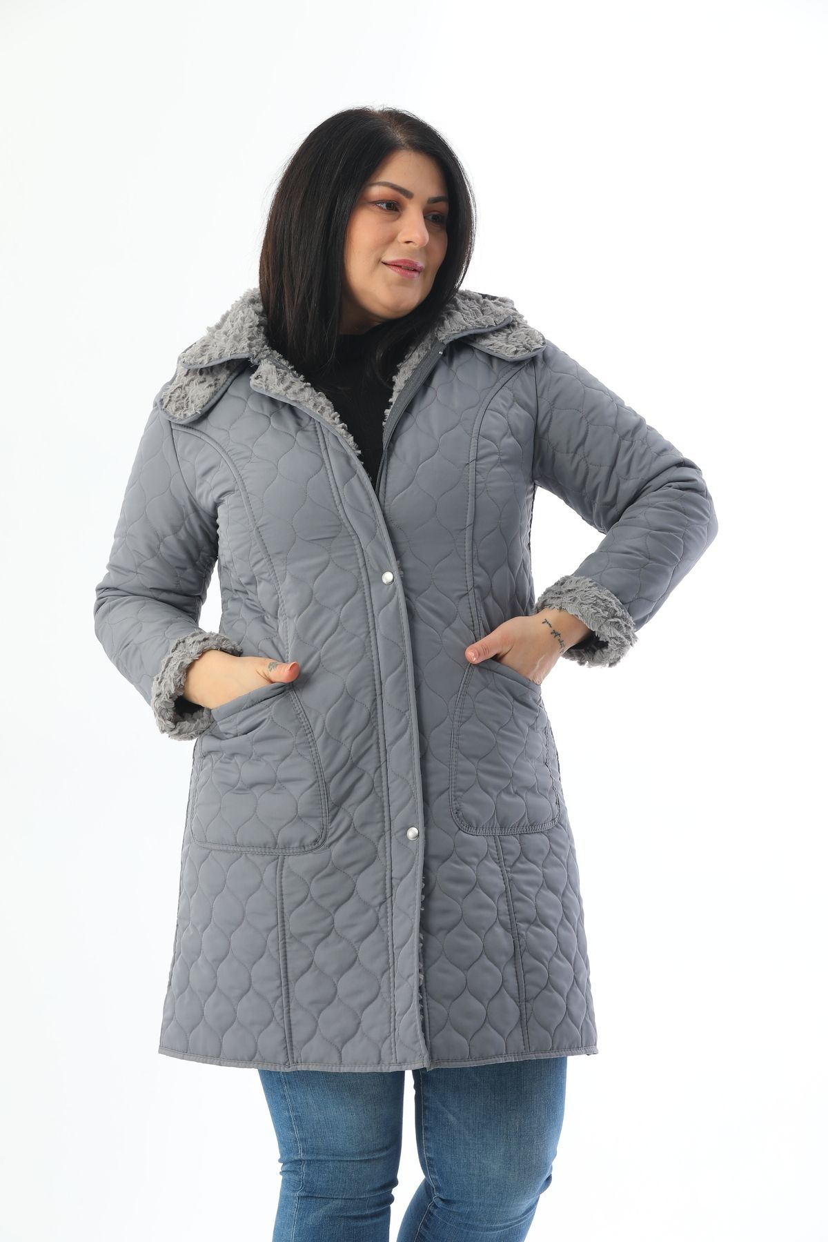 TUTveAL Collection-Large Size Imported Soft Fur Coat - Rabbit Hair, Water Repellent, Quilted 4