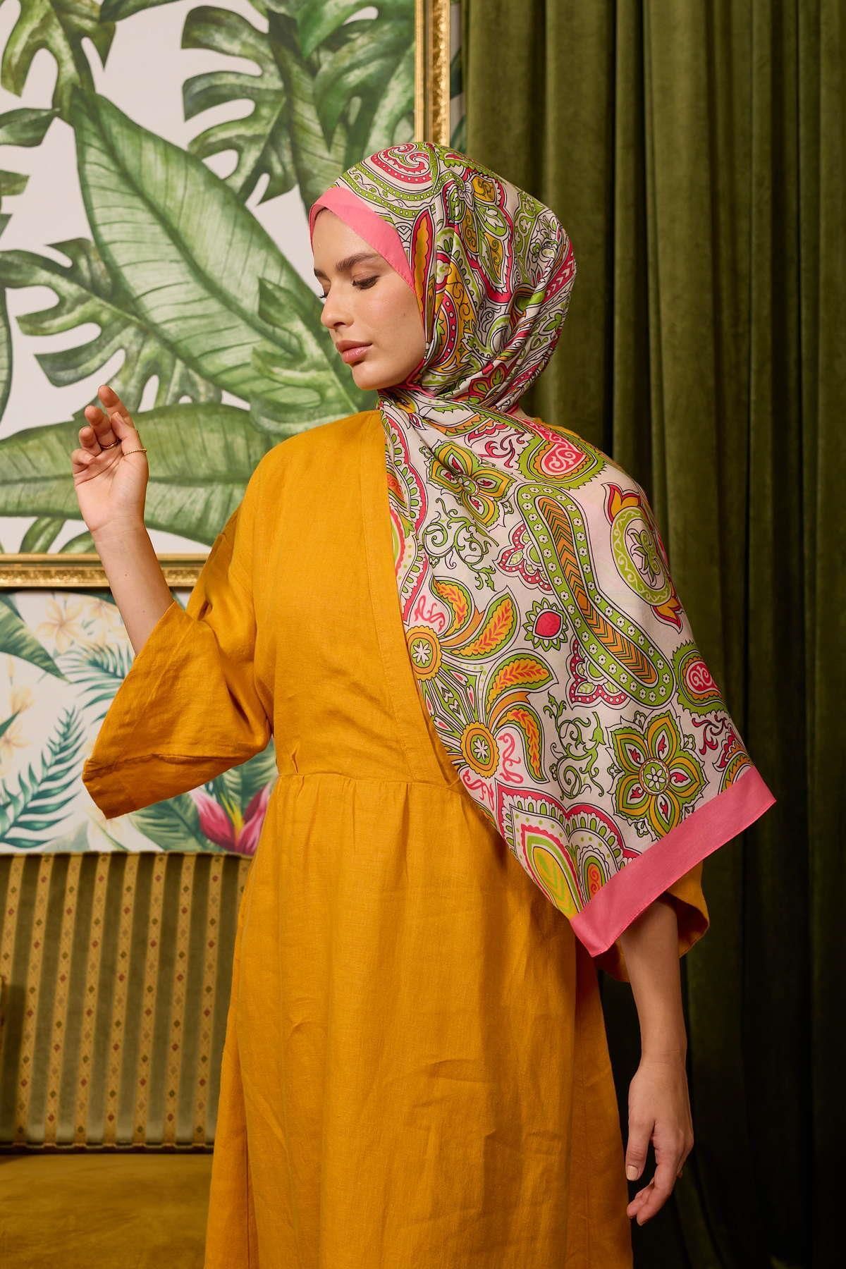 İpekhan-Marrakech Collection Soft Shawl Soft Pink Green 3048-12 3