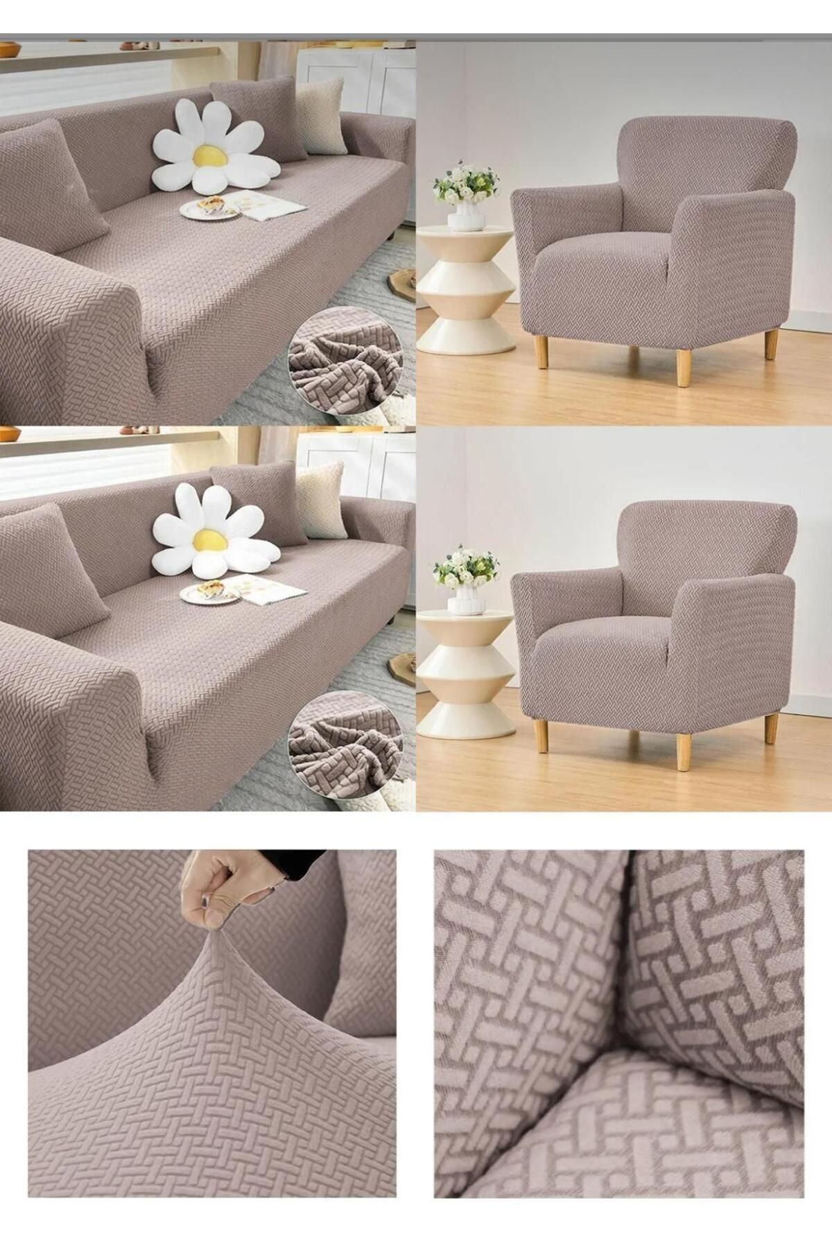 seltenet Set Huse Pentru Scaune Jacquard Elastice Elastice - 3 3 1 1 Huse Pentru Canapea Extensibilă - One Size