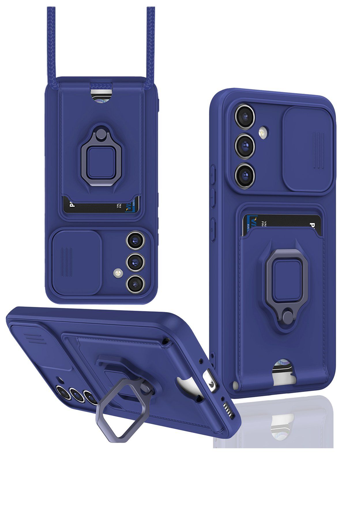 cepmoda Samsung Galaxy A05s Kılıf | - iP Askılı Kamera Sürgülü Neck Rope Çok Amaç Kılıf/Kapak - LACİVERT