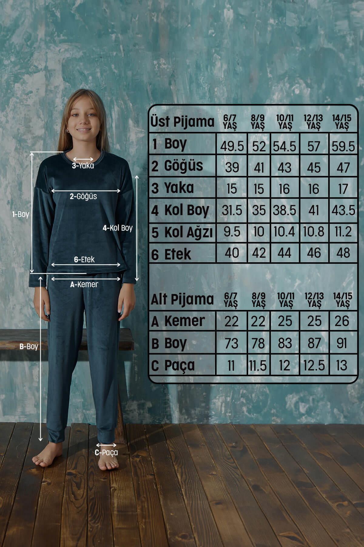 Pijamaevi-Petrol Wild Patterned Exclusive Velvet Girl's Pajama Set 4