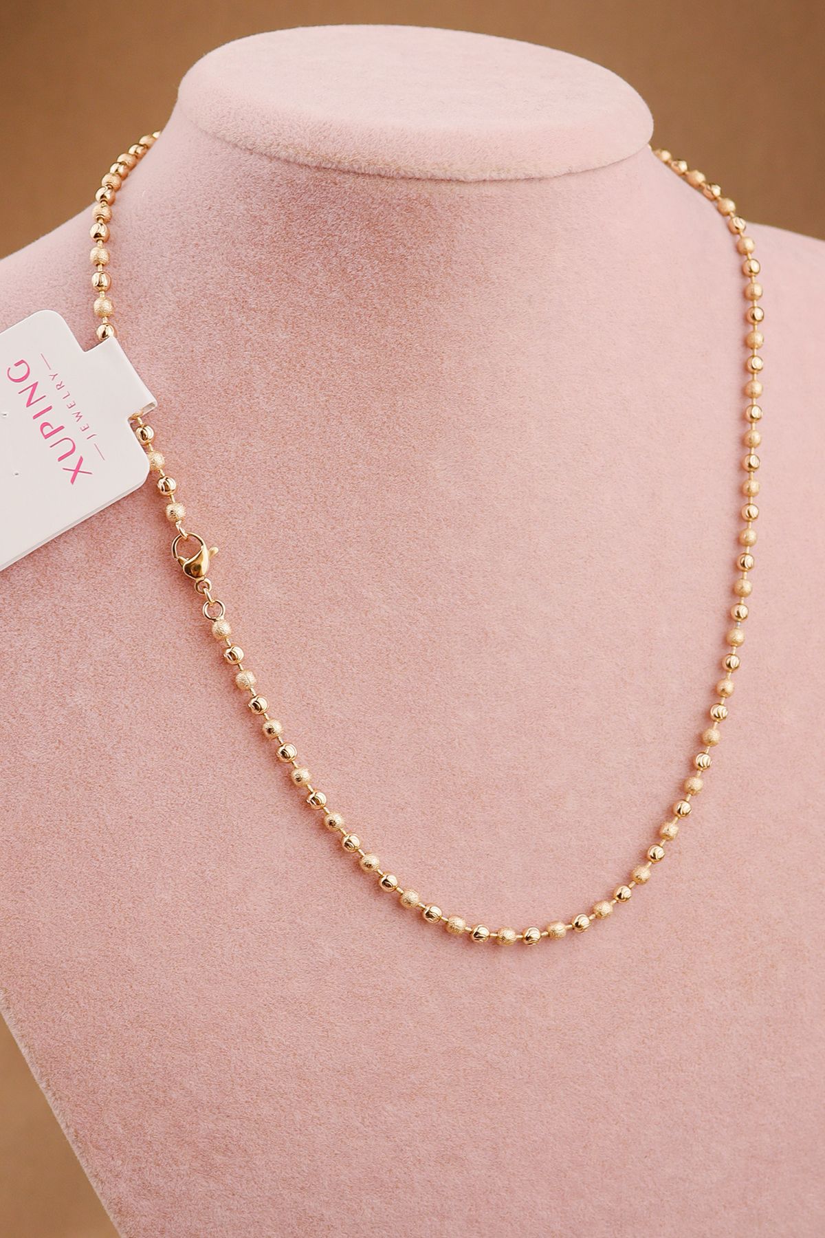 Keyifli Hayaller-Xuping Vip Necklace - Non-Tarnish Glitter-Striped Dorica Chain, Rose 44cm 5