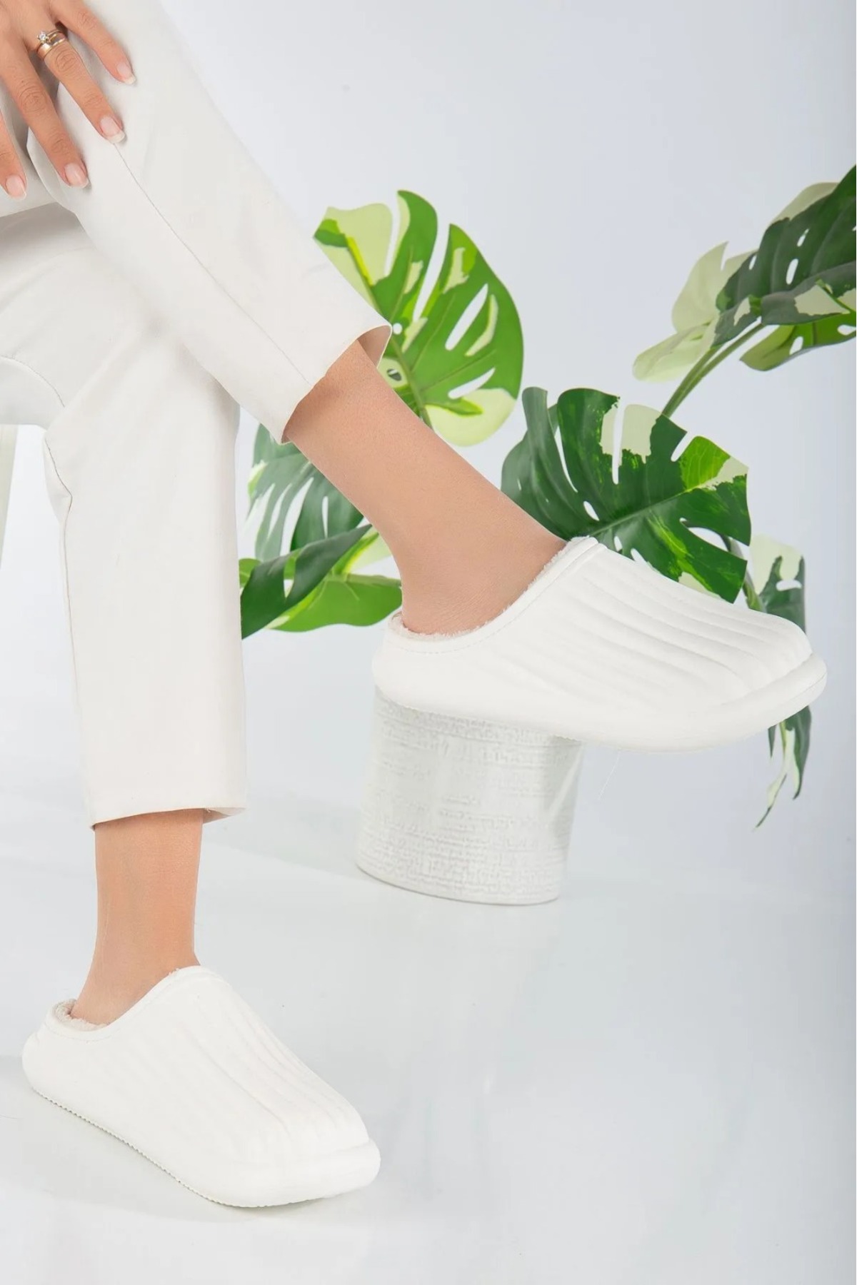 PLN SHOES Faylon Taban Içi Yünlü Unisex Ev Terliği görsel 2