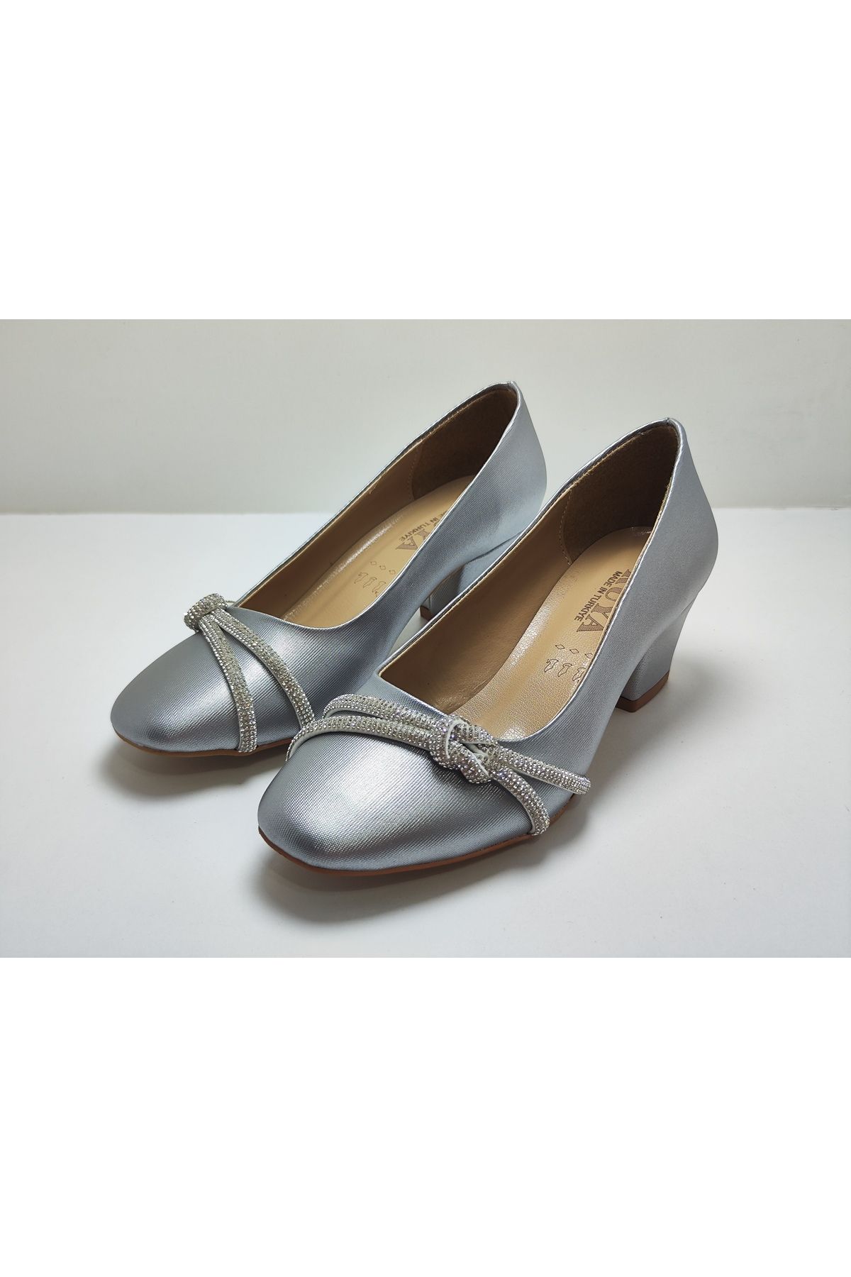 Hanedan-Silver Stone Buckle Thick Heeled Classic Heeled Women's Shoes 3