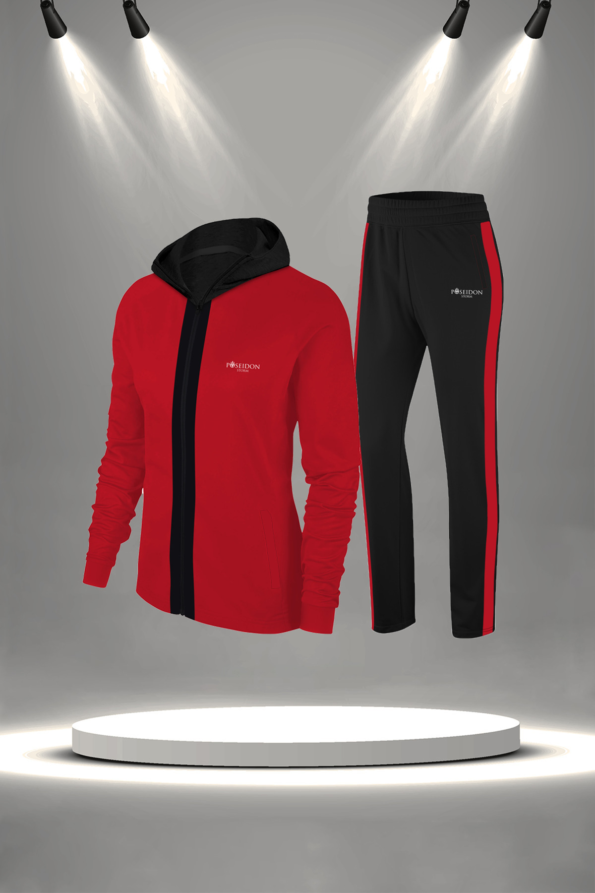 پوزایدون استورم ست لباس زنانه مخصوص دویدن و پیاده‌روی از جنس کتان شانه شده سوپرا، رنگ قرمز، زیپ‌دار (سایز کوچک تا ۳XL)