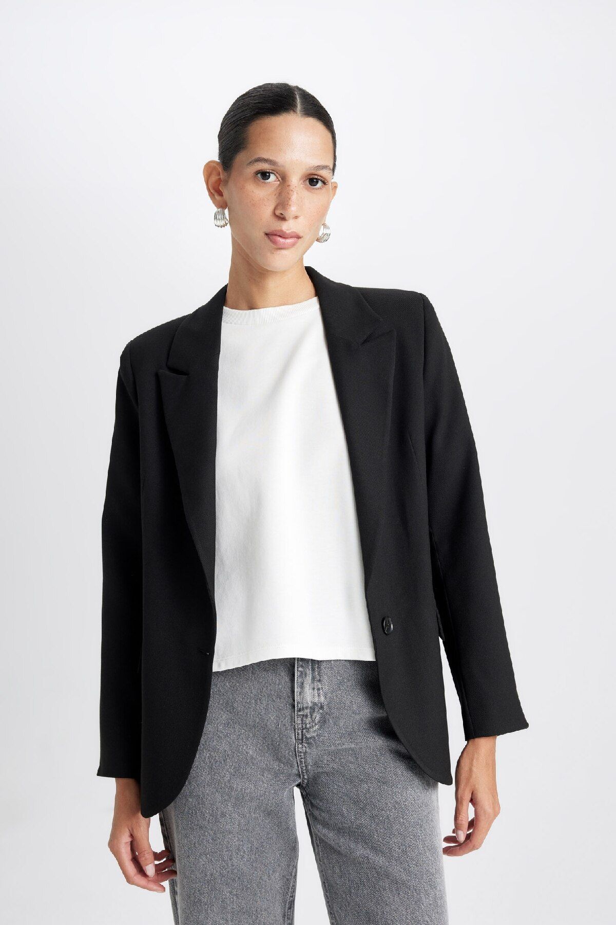 DeFacto-Oversize Wide Fit Buttoned Basic Plain Blazer Jacket B0490Ax24Au 4