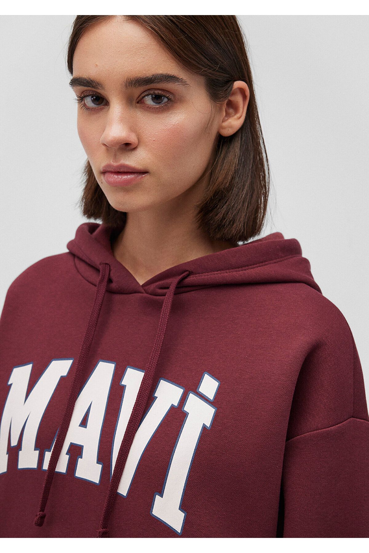 Mavi-Logo Printed Hooded Claret Red Sweatshirt1600361-85493 5