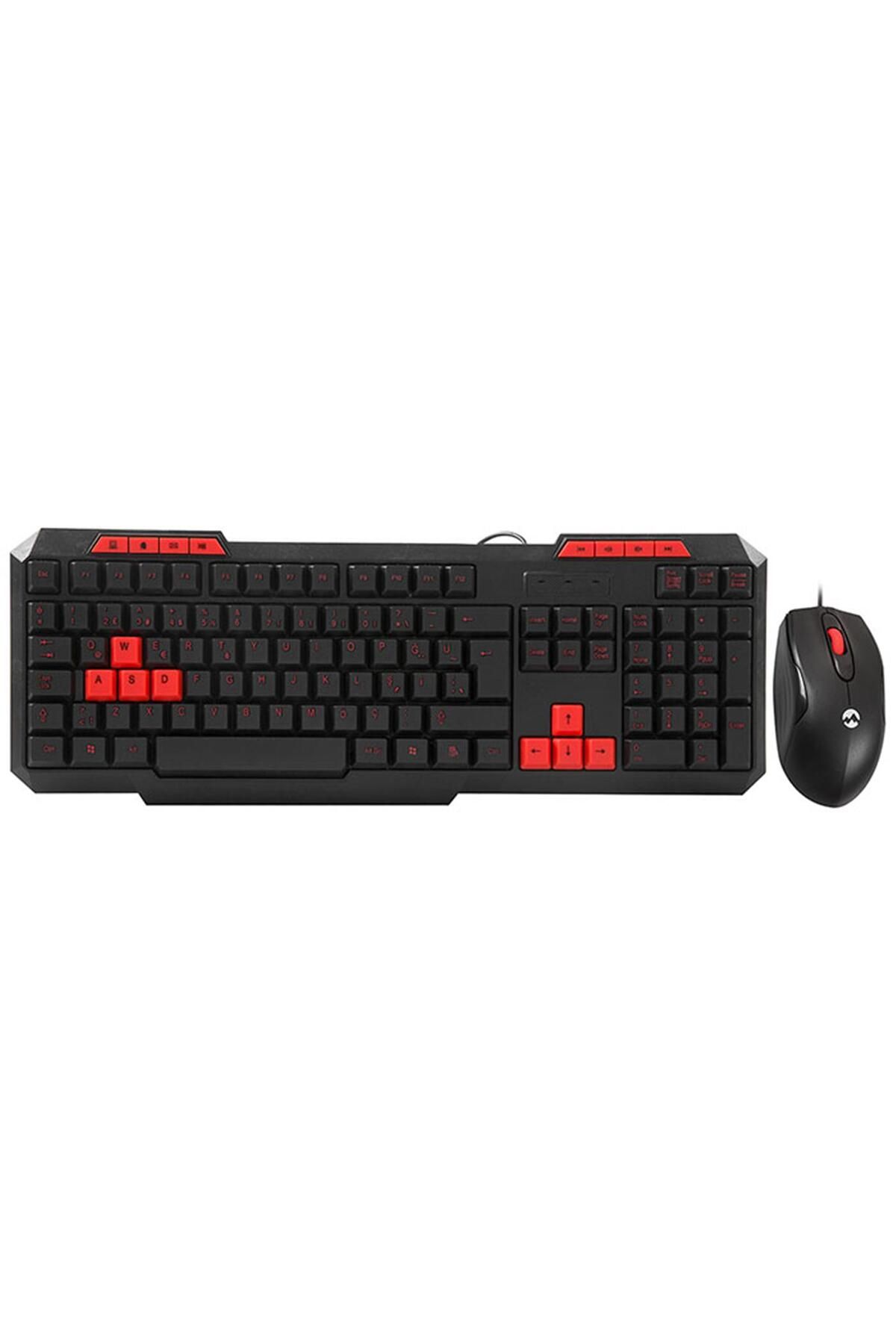 Vobotek Teknoloji KM-6825 Siyah Usb Kırmızı Tuşlu Türkçe Multimedia Klavye + Mouse Set