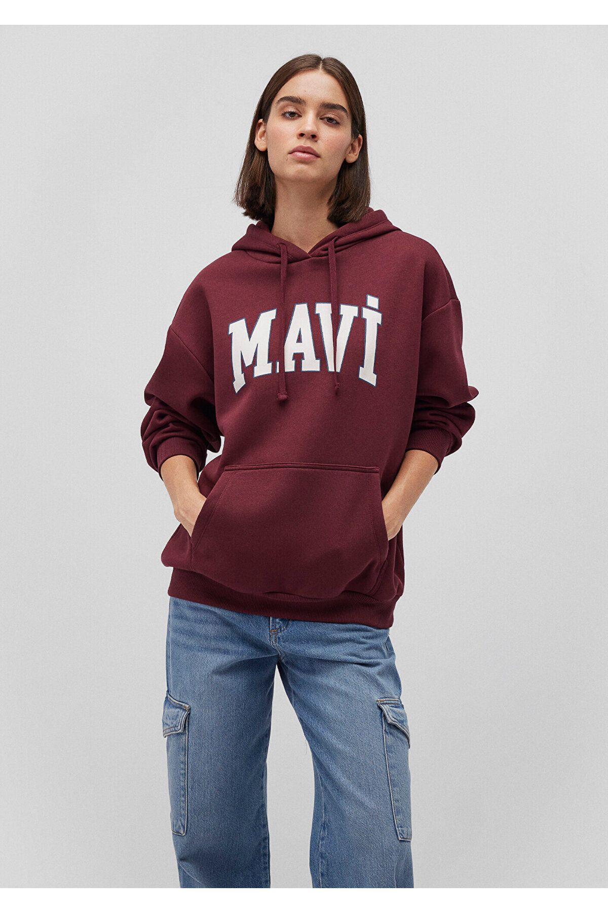 Mavi-Logo Printed Hooded Claret Red Sweatshirt1600361-85493 2