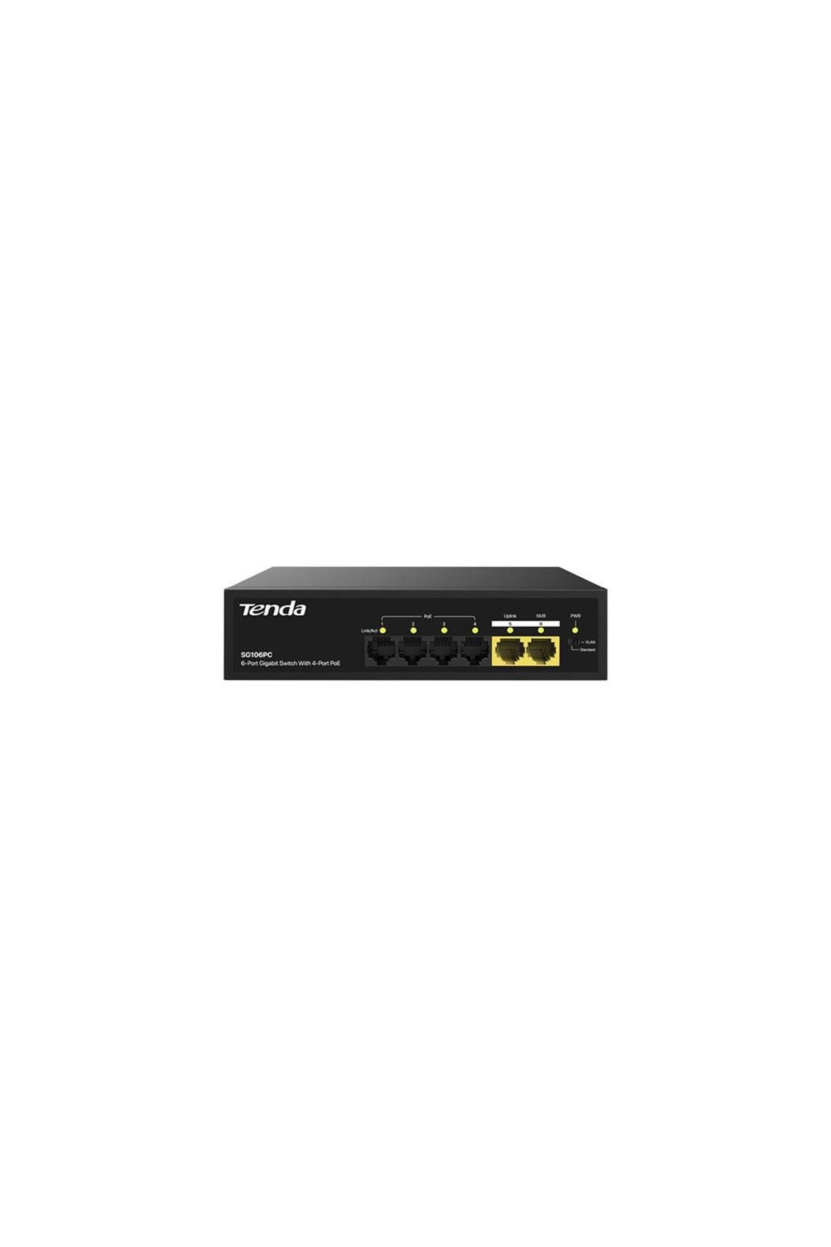 Vobotek Teknoloji Tenda SG106PC 6 Port 4 Port Poe+ 10-100-1000 Mbps + 2 Port Uplink Switch Çelik Kasa Rack Mount