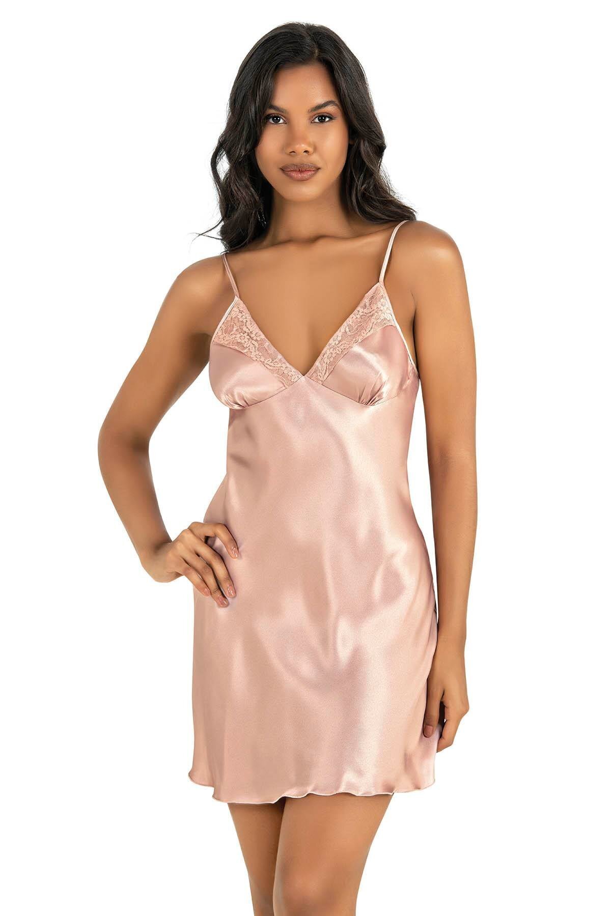 Primoda Pudra Kısa Saten Gecelik 8201