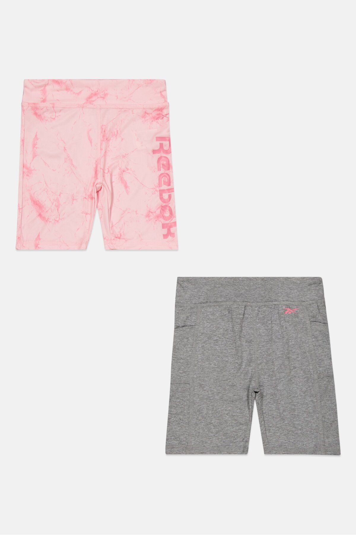 Reebok-Toddlers Girl 2 Pieces Brand Logo Shorts, Grey/Pink 1