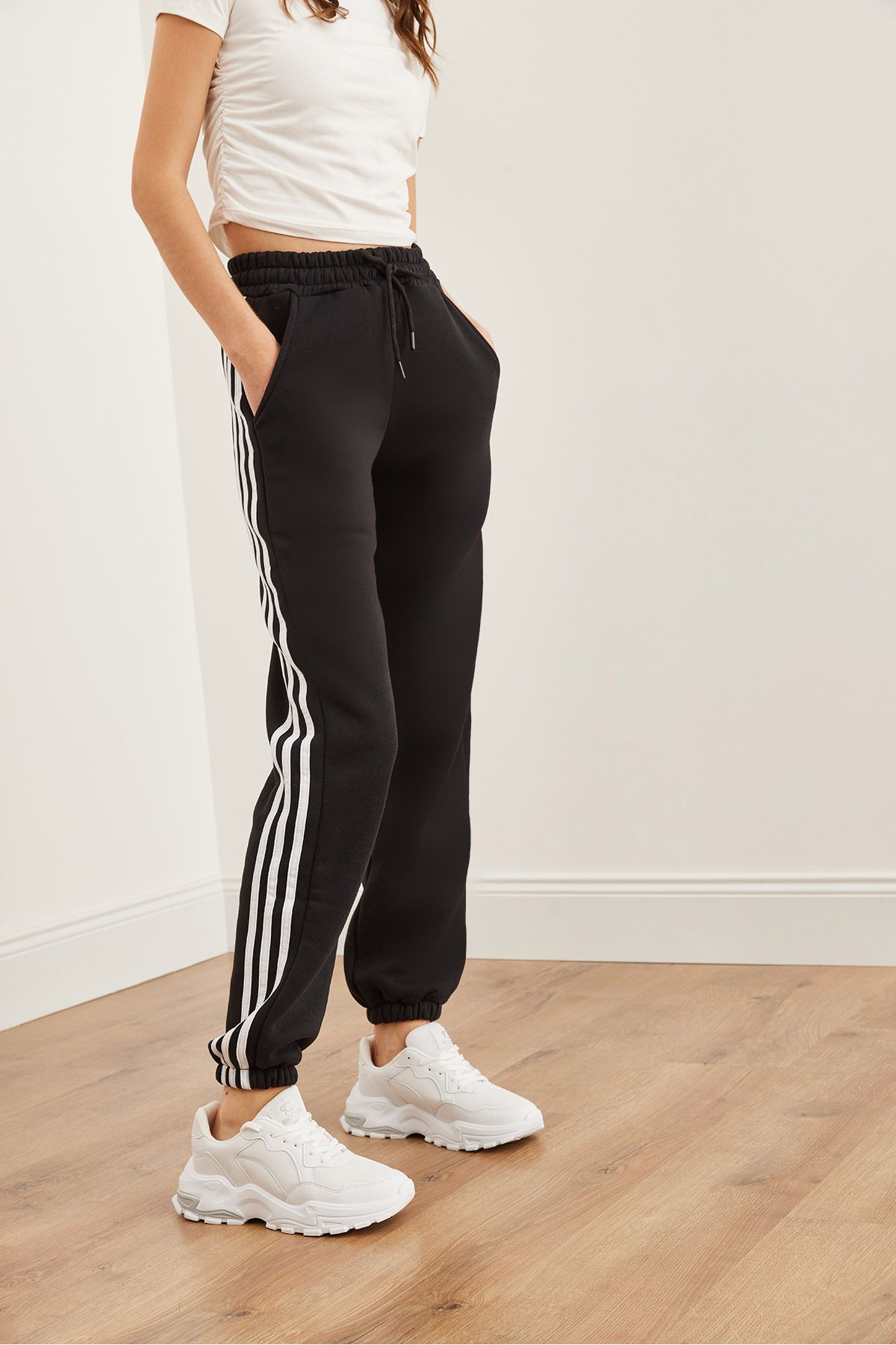 Olalook-Pantaloni de sport negri groși Jogger - cu dungi laterale EFF- 00000078 5