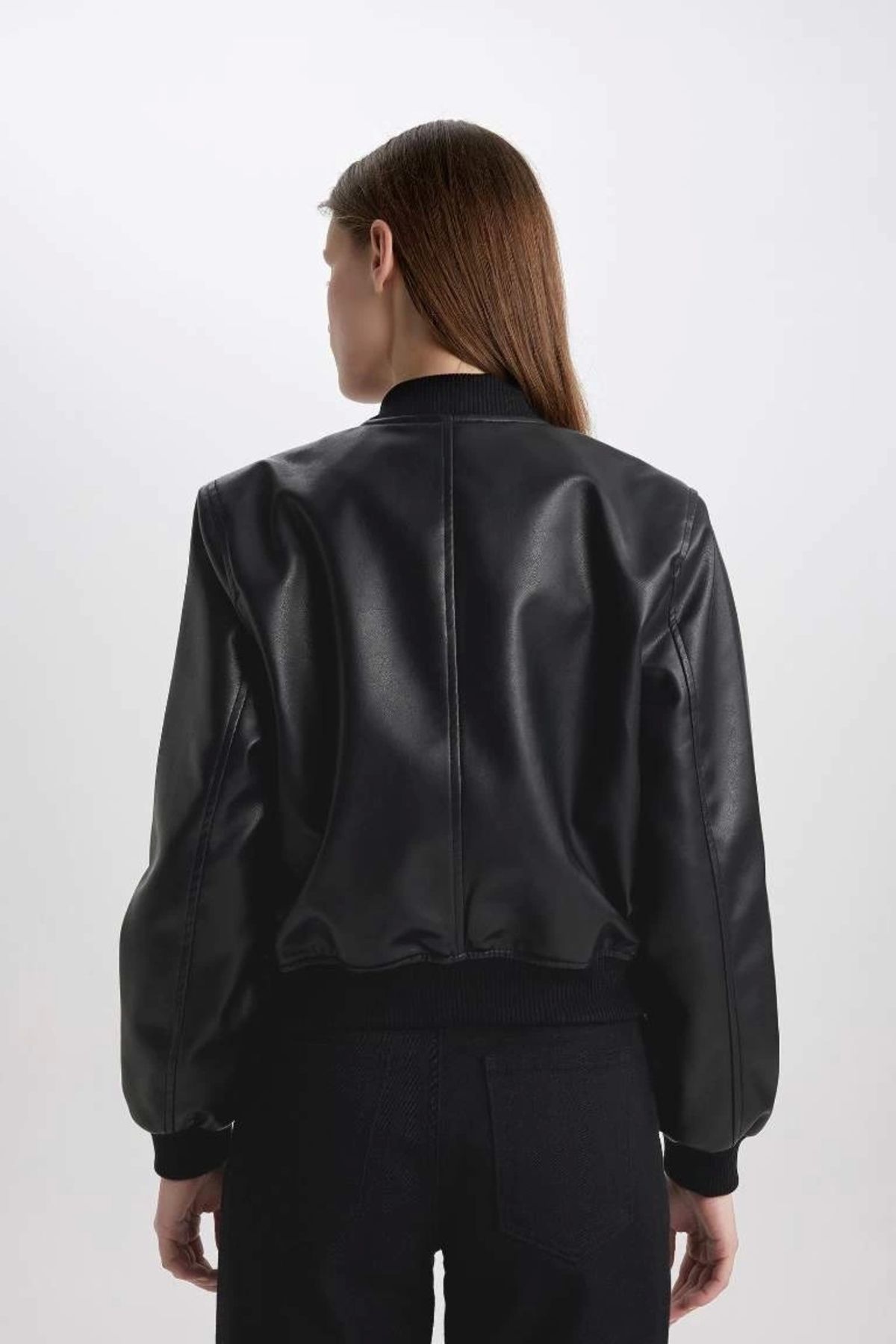 DeFacto-Model C2686 - Palton din piele artificială cu guler Bomber College 6