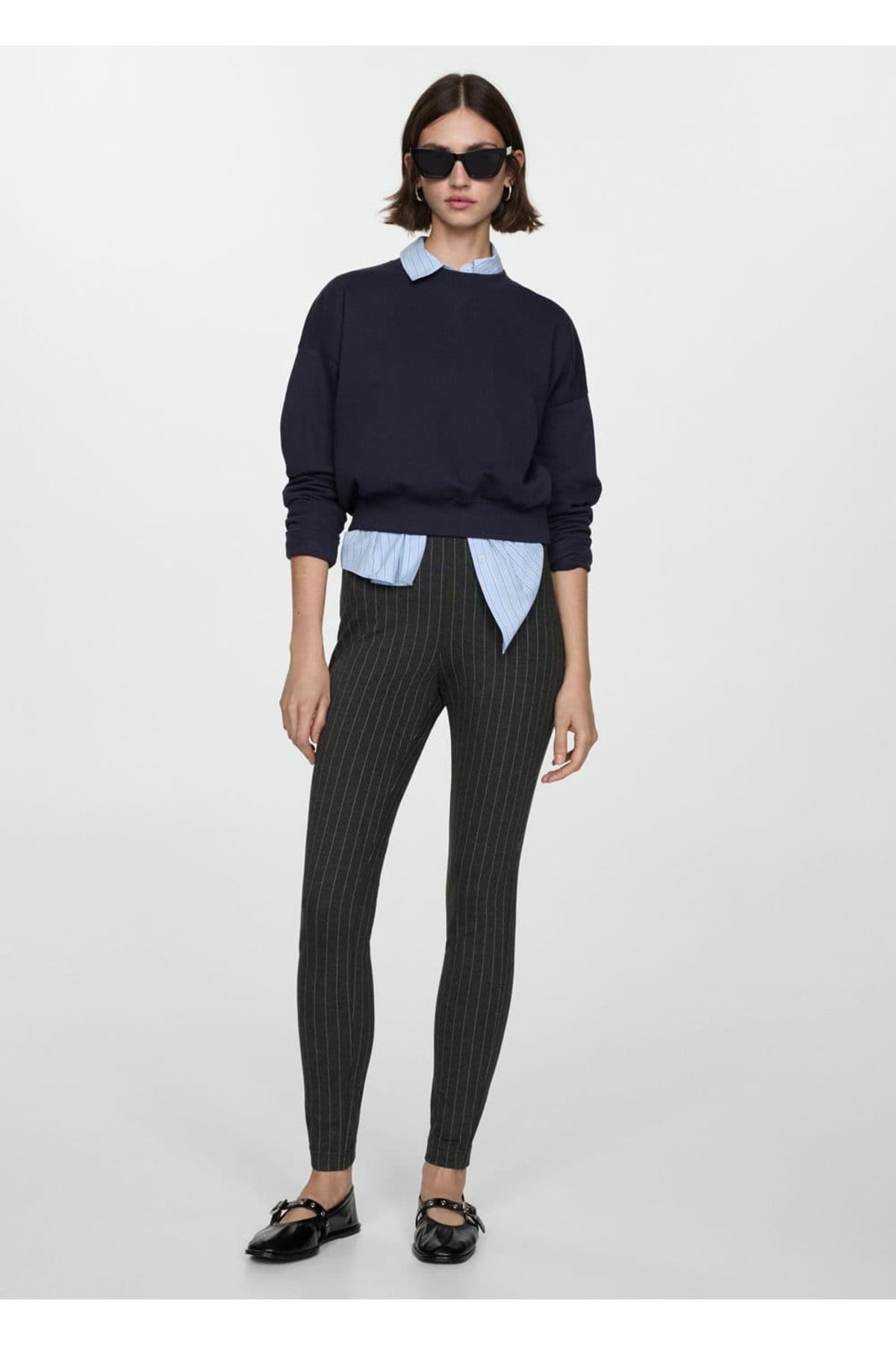 MANGO Woman-High Waist Striped Leggings 2