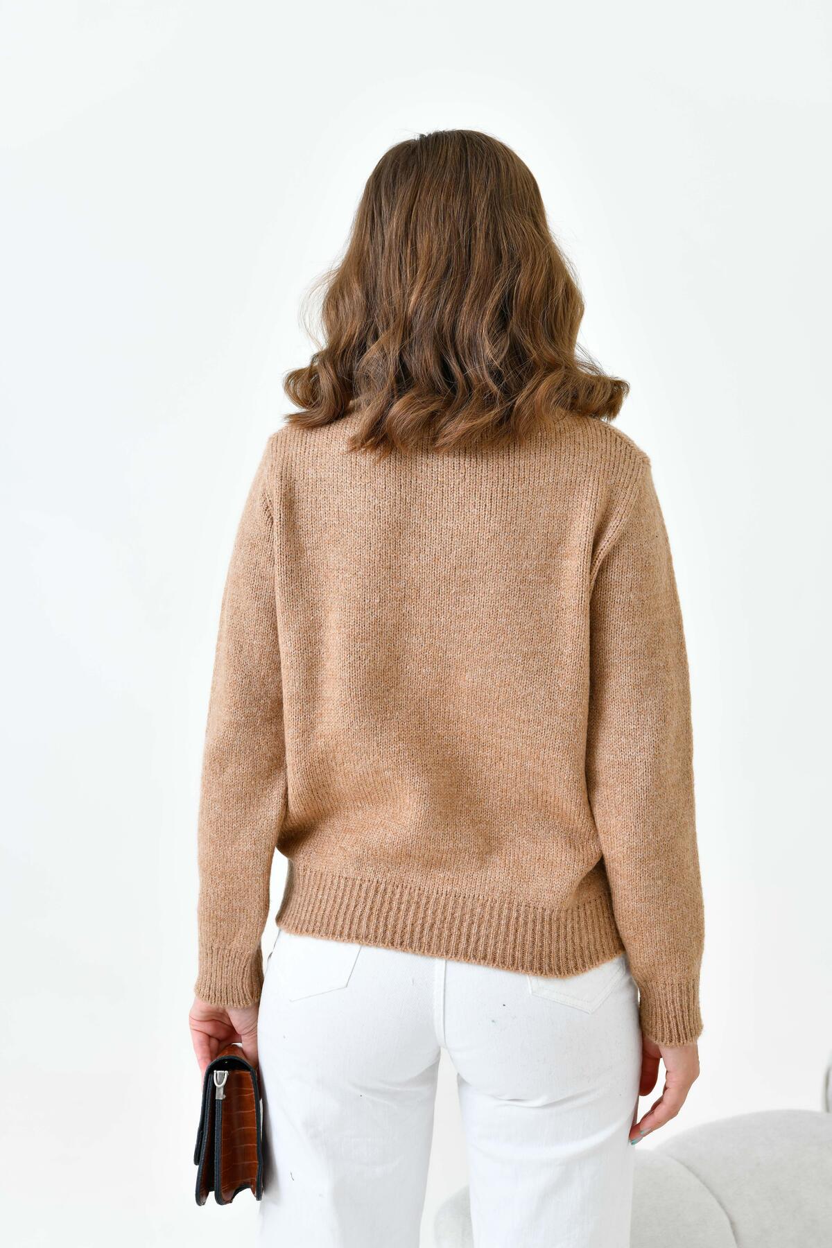 FTZ WOMEN  Kadın Boncuk İşlemeli Kazak Bisküvi 20741 - Görsel 7