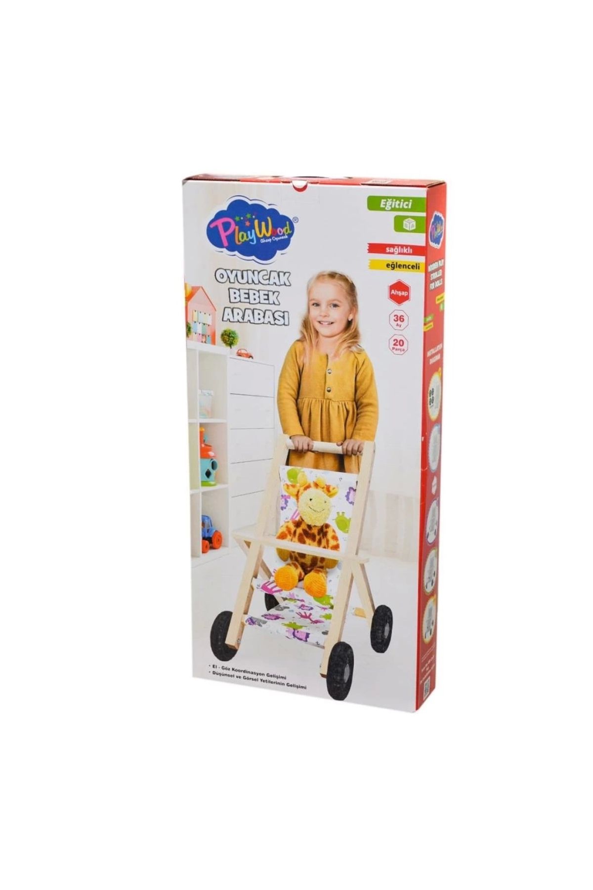 TWOX Çocuk Ony-386 Ahşap Oyuncak Bebek Arabası -onyıl