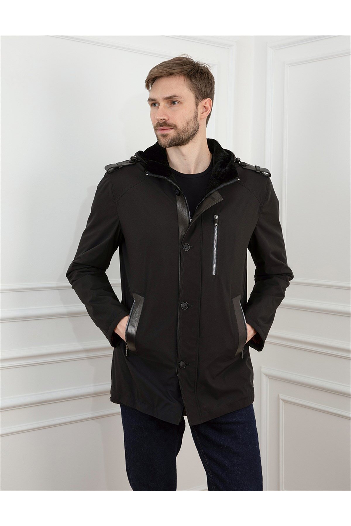 کت مشکی مردانه از جنس چرم اصل کاسکو