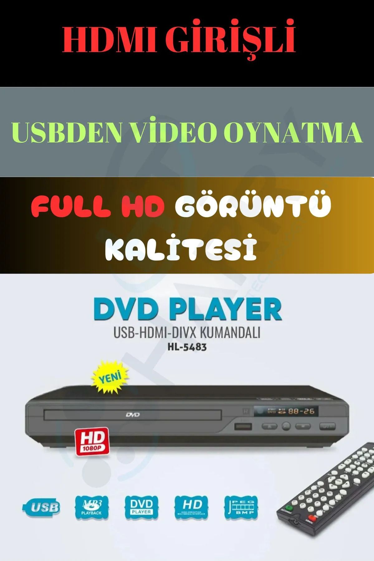 nelerbulurum USB-HDMI KUMANDALI HD DVD/DIVX PLAYER Usb Girişli Dvd Player