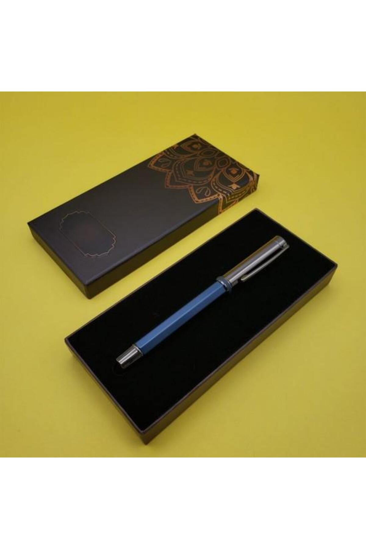 LiderGlobal Lacivert Roller Metal Kalem Dekoratif Hediyelik