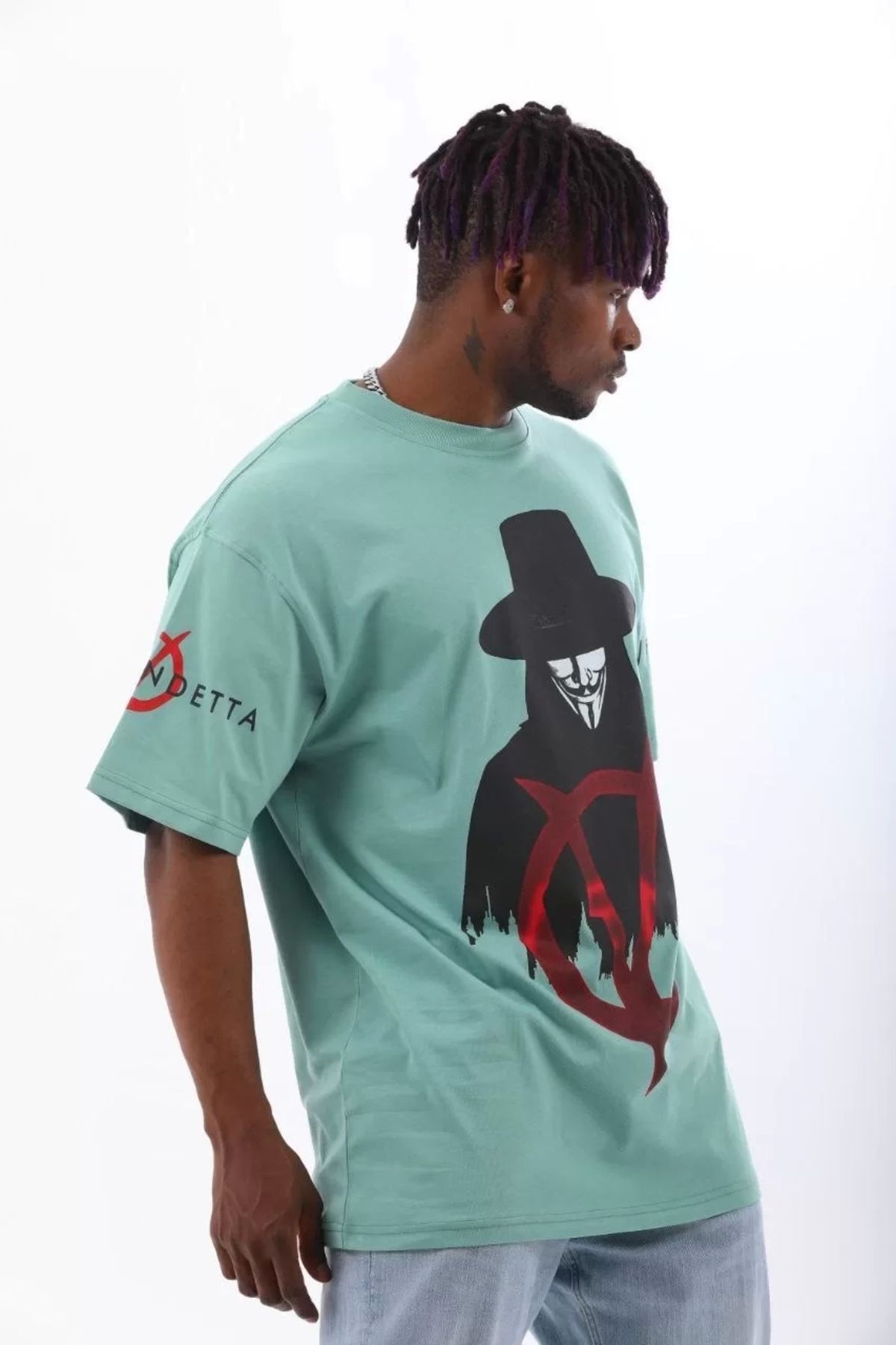 Mirage-Unisex Ramimse Oversize Mint Green Crew Neck T-Shirt 3